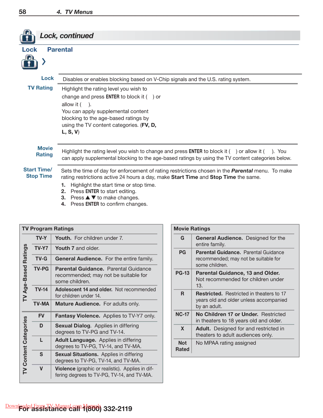 Mitsubishi Electronics 164, 265, 154 manual Lock Parental, Tv-Y 