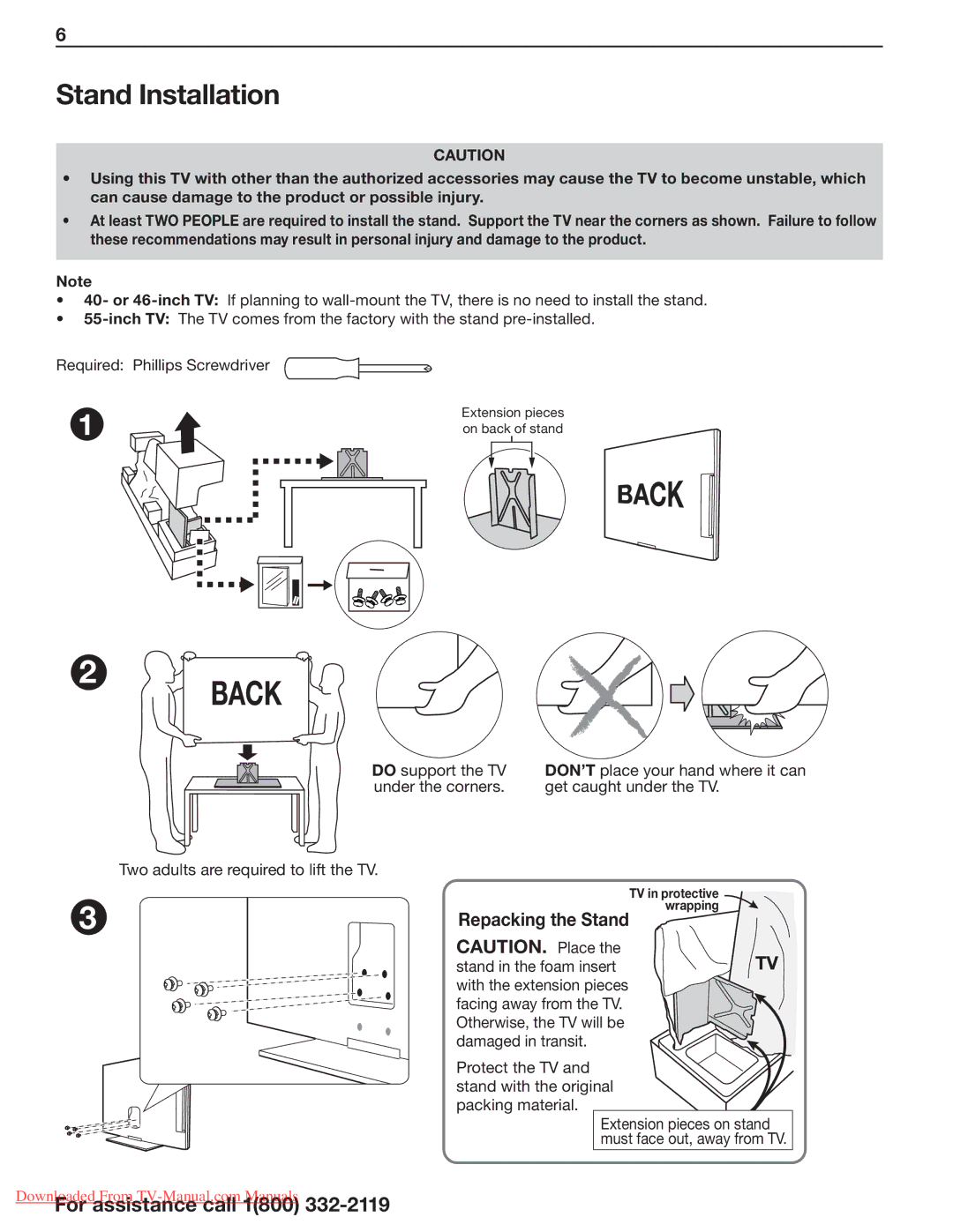 Mitsubishi Electronics 265, 164, 154 manual Stand Installation, Back 