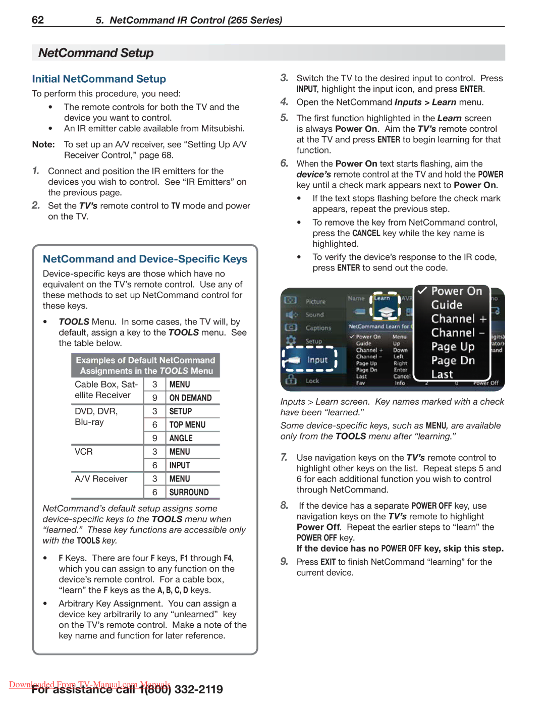 Mitsubishi Electronics 154, 265, 164 manual Initial NetCommand Setup, NetCommand and Device-Specific Keys 