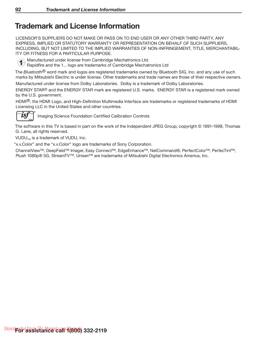 Mitsubishi Electronics 154, 265, 164 manual Trademark and License Information 