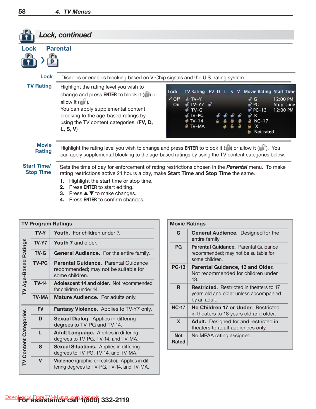 Mitsubishi Electronics 164 Series, 265 Series, 154 Series manual Lock Parental, Tv-Y 