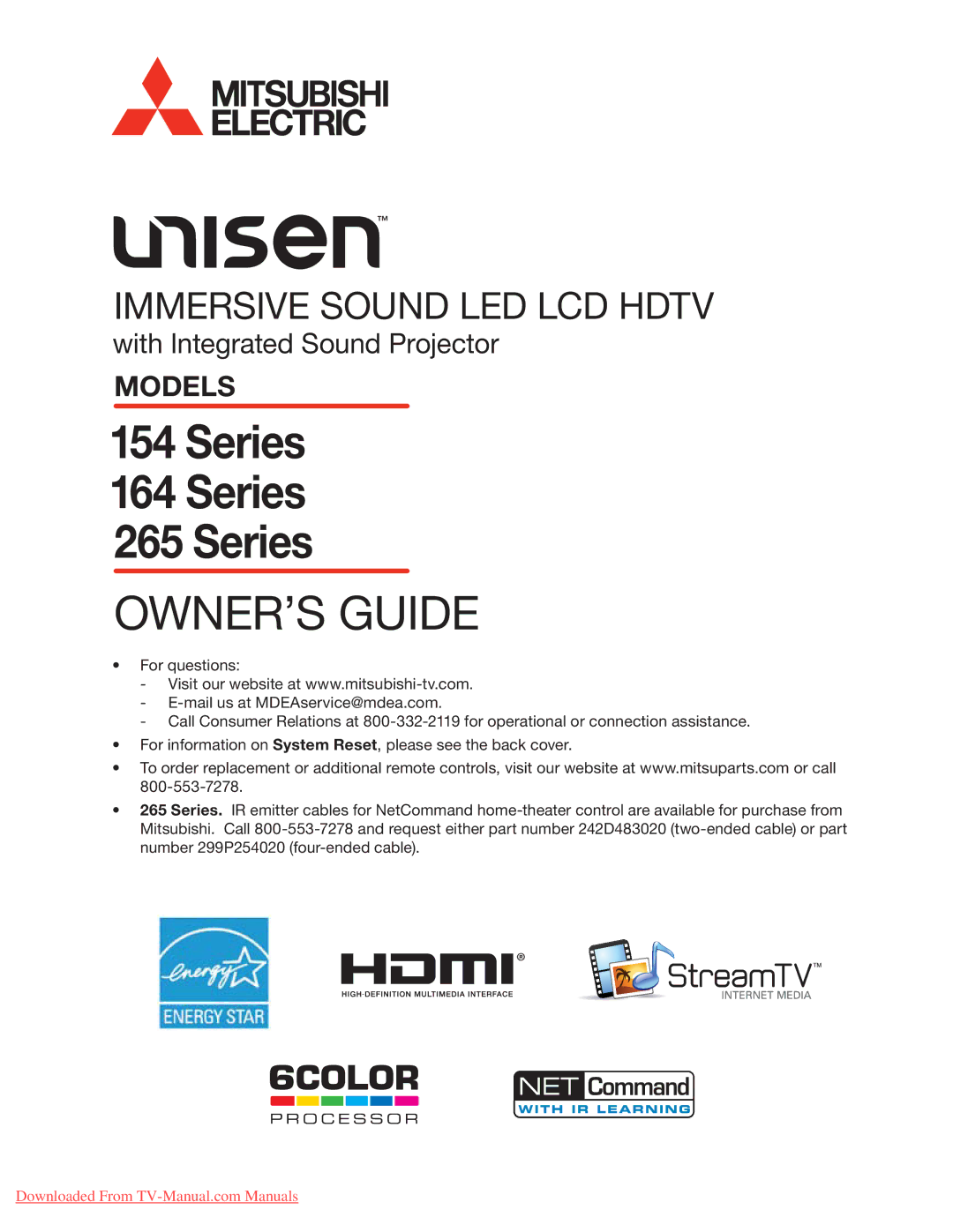 Mitsubishi Electronics 164 Series, 265 Series, 154 Series manual 