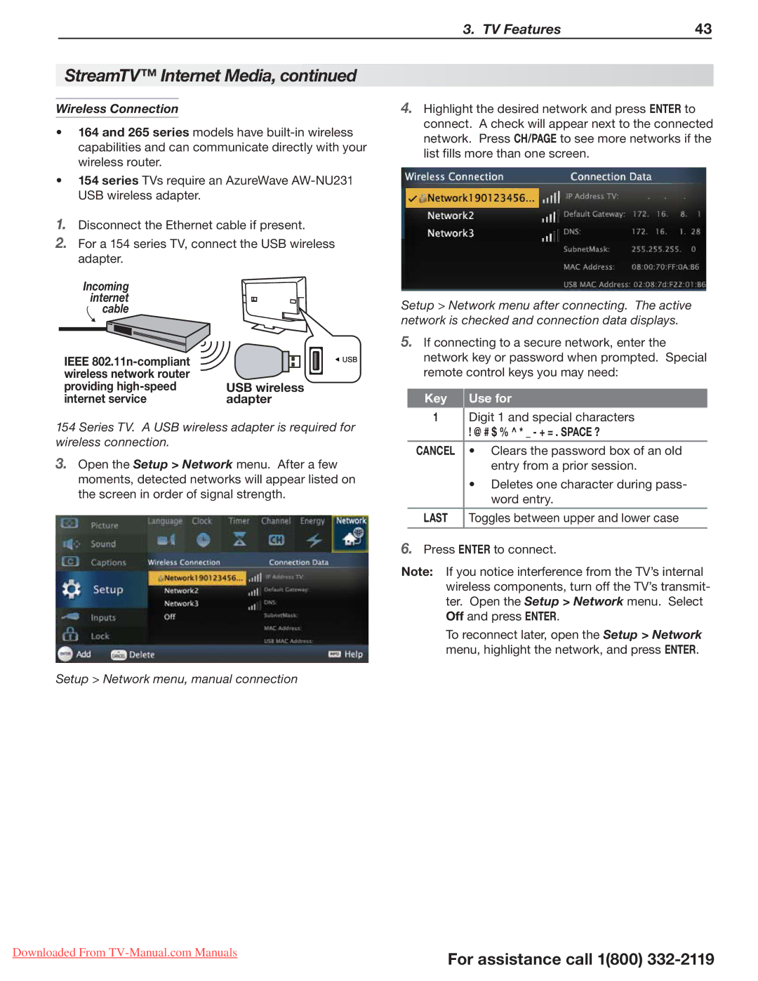 Mitsubishi Electronics 164 Series, 265 Series, 154 Series manual Wireless Connection, Key Use for, @ # $ % * + = . space ? 