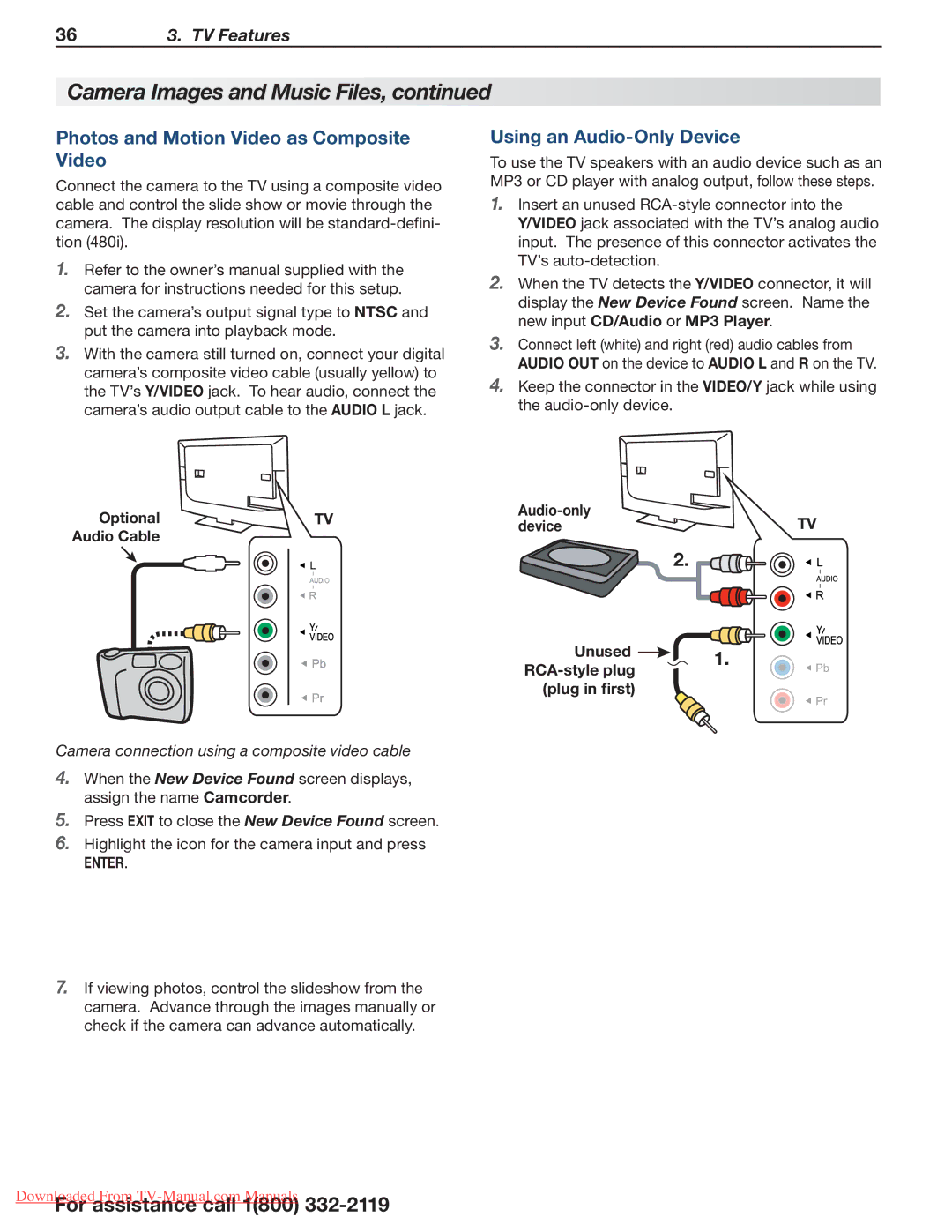 Mitsubishi Electronics 265 Series Photos and Motion Video as Composite Video, Using an Audio-Only Device, Optional, Enter 