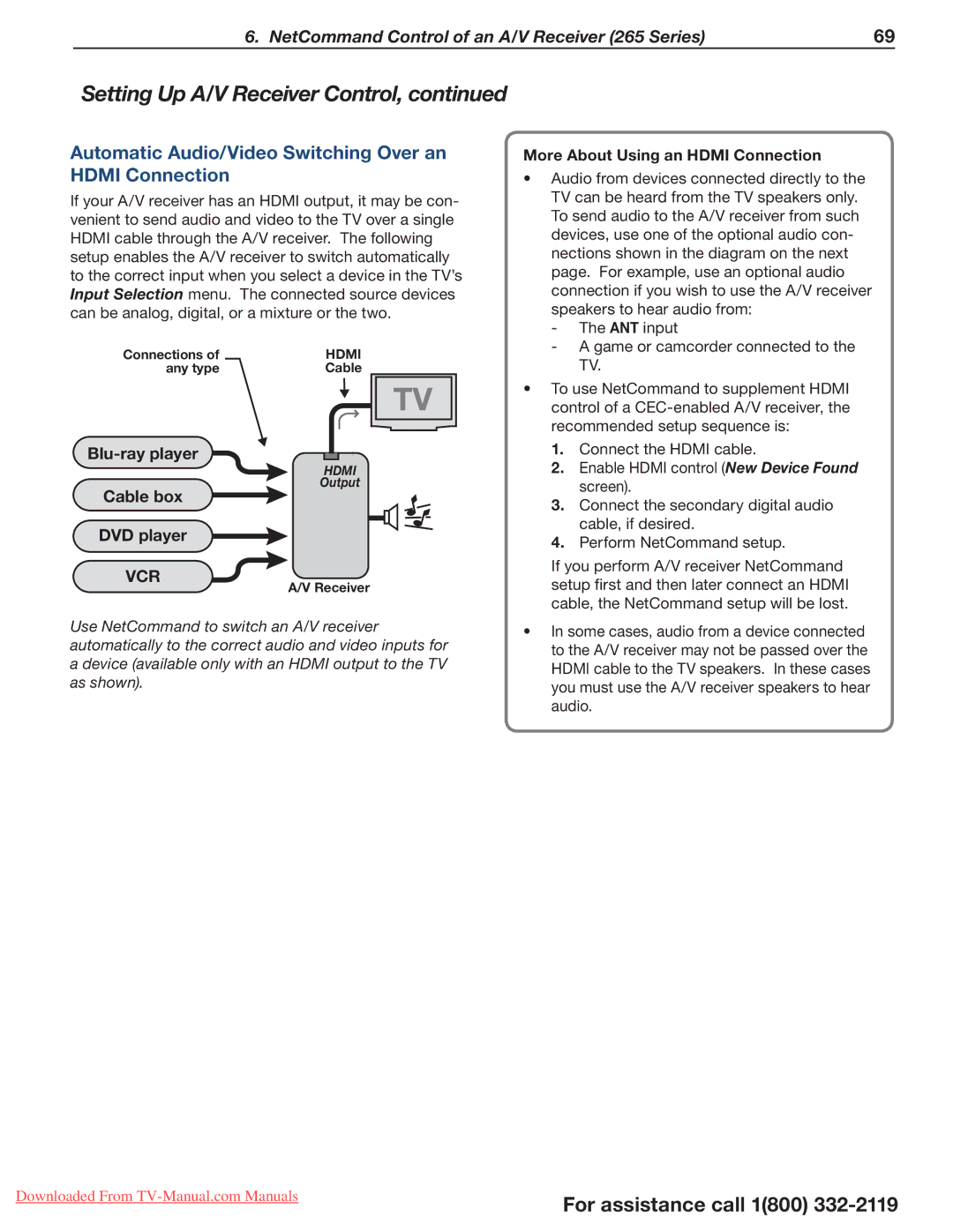 Mitsubishi Electronics 265 Series manual Automatic Audio/Video Switching Over an Hdmi Connection, Perform NetCommand setup 