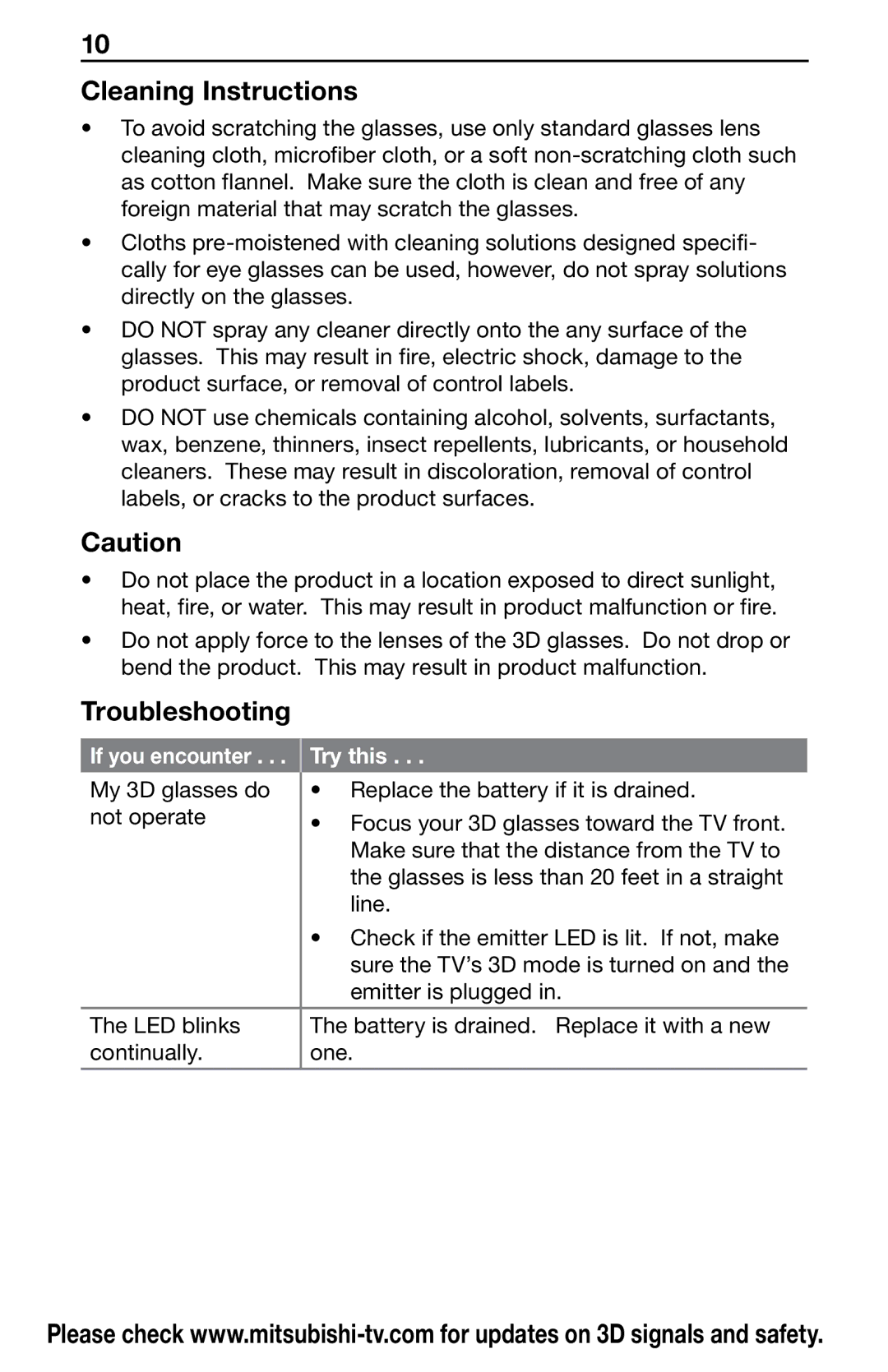 Mitsubishi Electronics 3DC-1000 manual Cleaning Instructions, Troubleshooting 