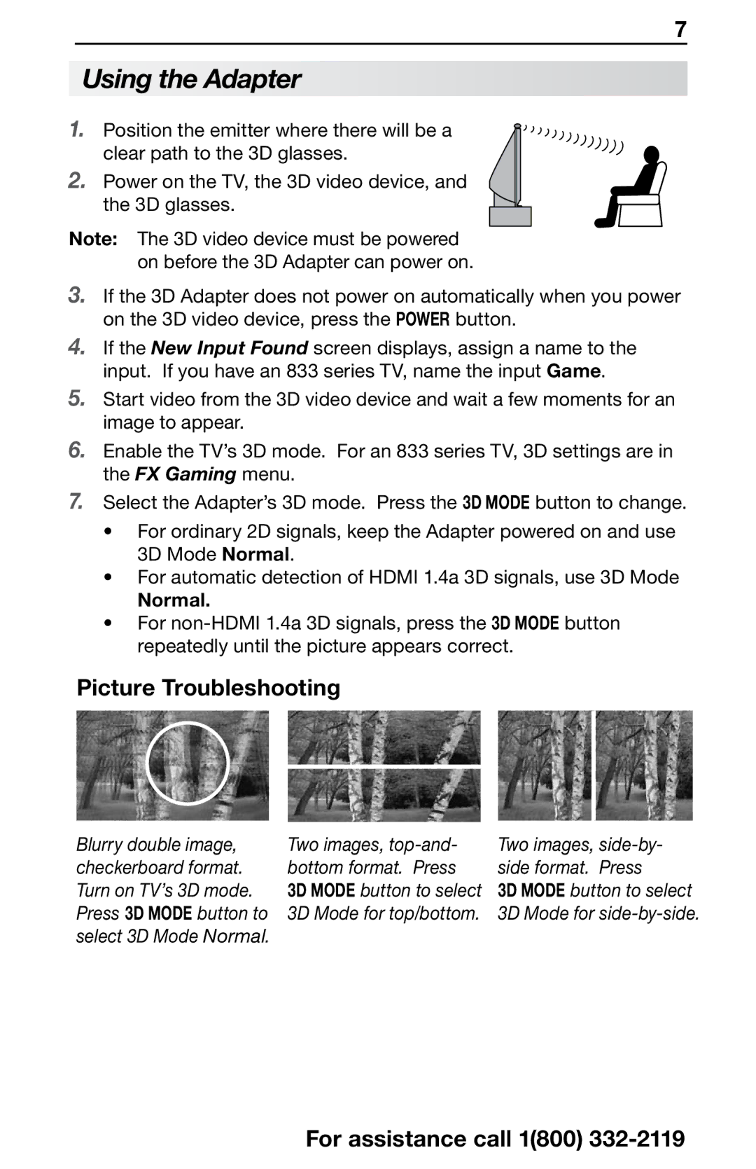 Mitsubishi Electronics 3DC-1000 manual Using the Adapter, Picture Troubleshooting, Normal 