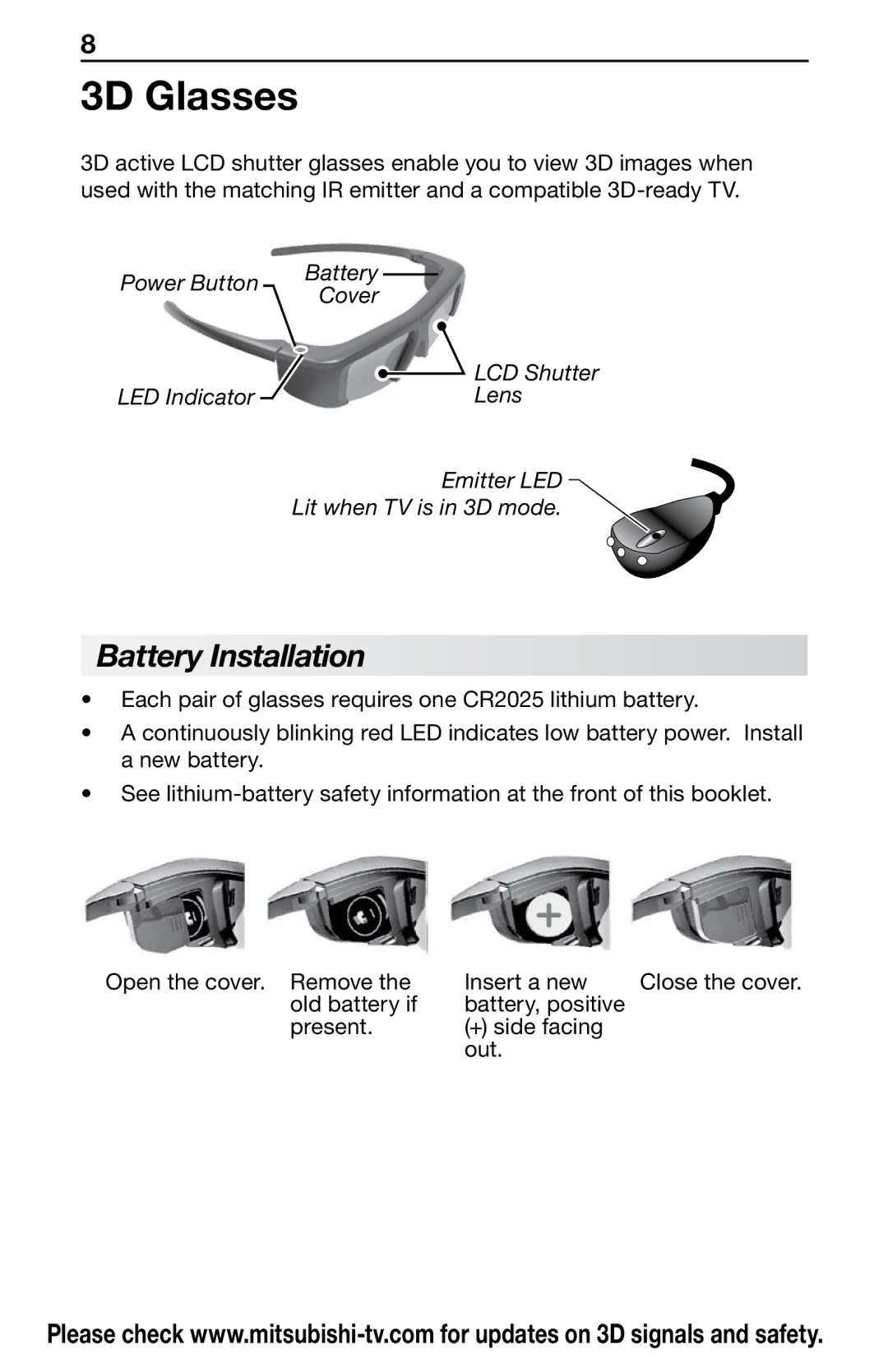 Mitsubishi Electronics 3DC-1000 manual 3D Glasses 