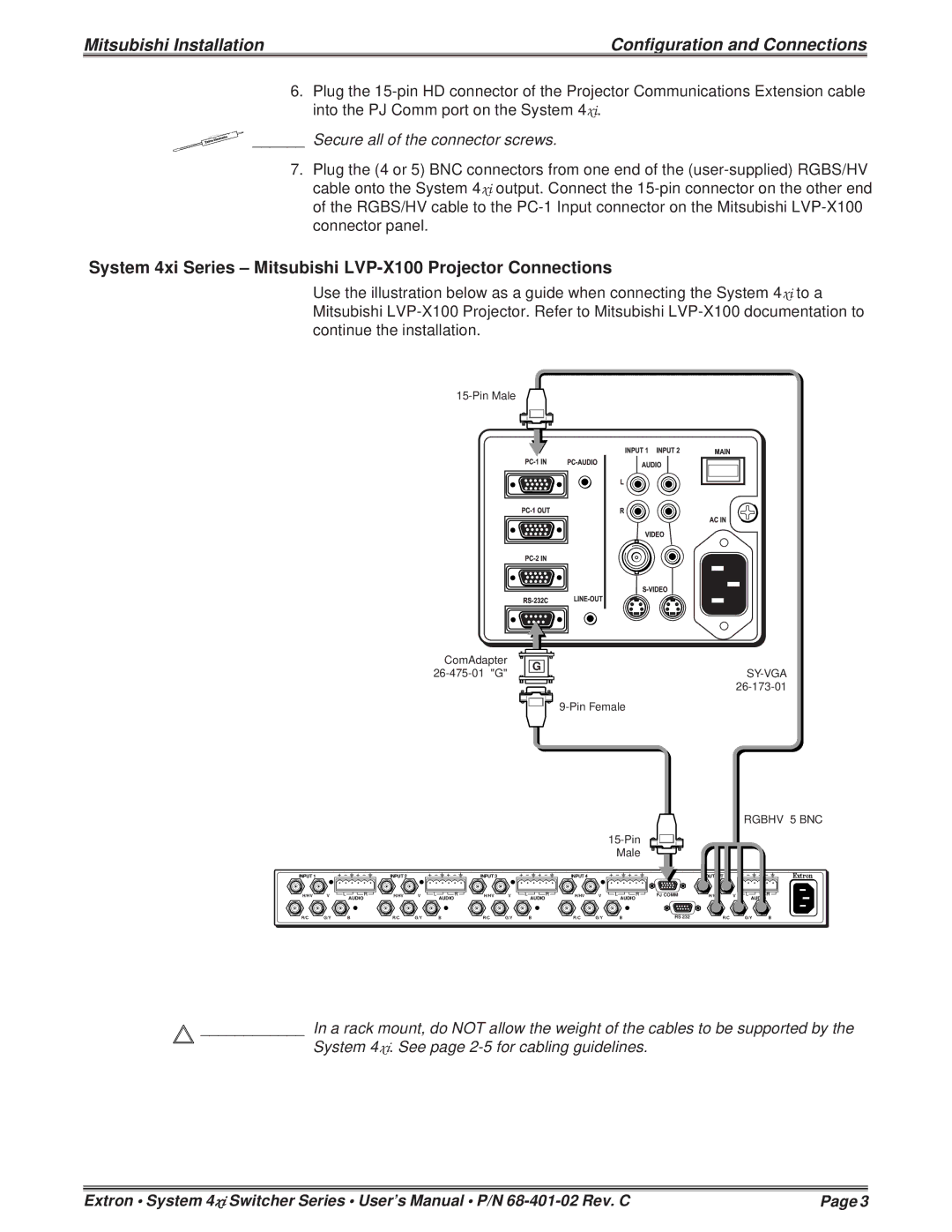 Mitsubishi Electronics 4XIXIXIXIXI user manual System 4xi Series Mitsubishi LVP-X100 Projector Connections 