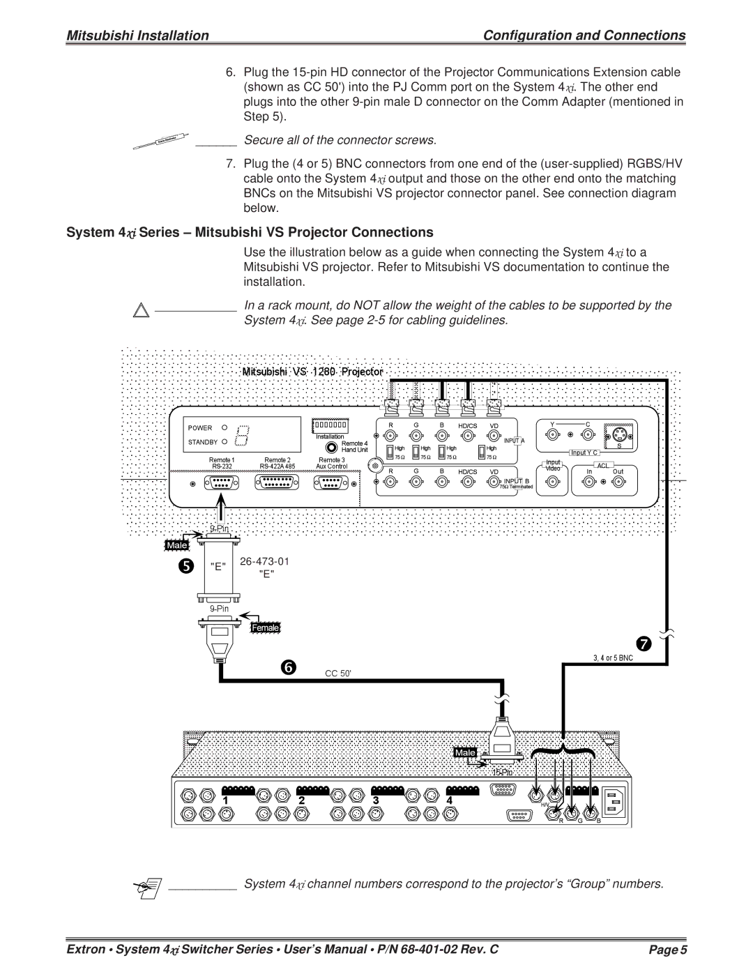 Mitsubishi Electronics 4XIXIXIXIXI user manual System 4xi Series Mitsubishi VS Projector Connections 