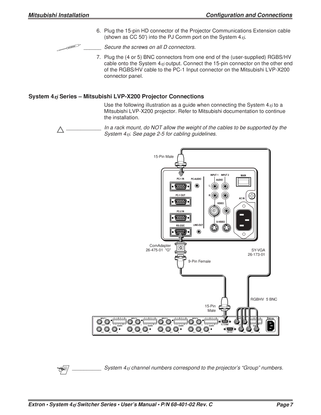 Mitsubishi Electronics 4XIXIXIXIXI user manual System 4xi Series Mitsubishi LVP-X200 Projector Connections 