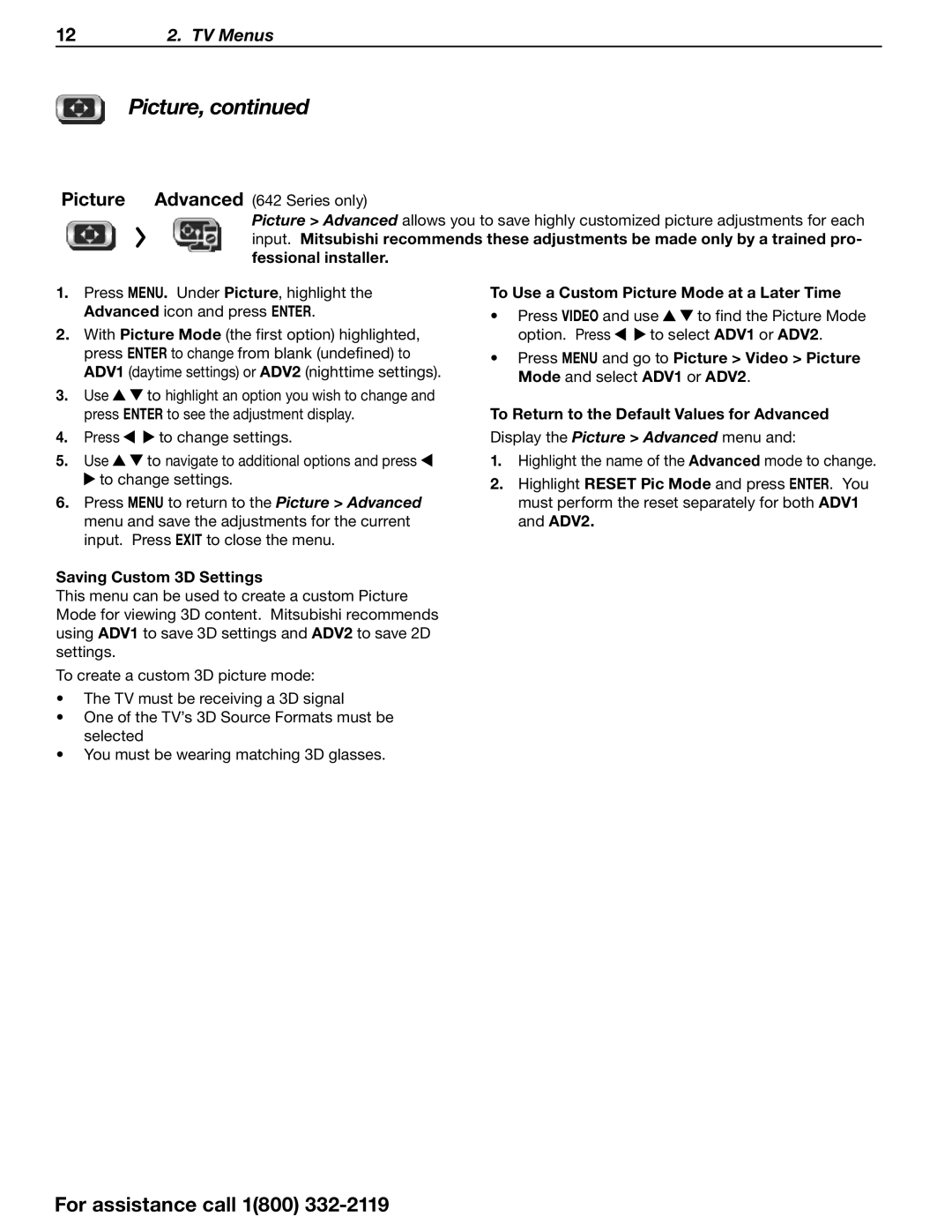 Mitsubishi Electronics manual Picture Advanced 642 Series only, Saving Custom 3D Settings 