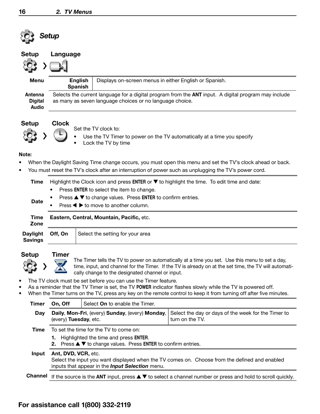 Mitsubishi Electronics 642 Series manual Setup Language, Setup Clock, Setup Timer 