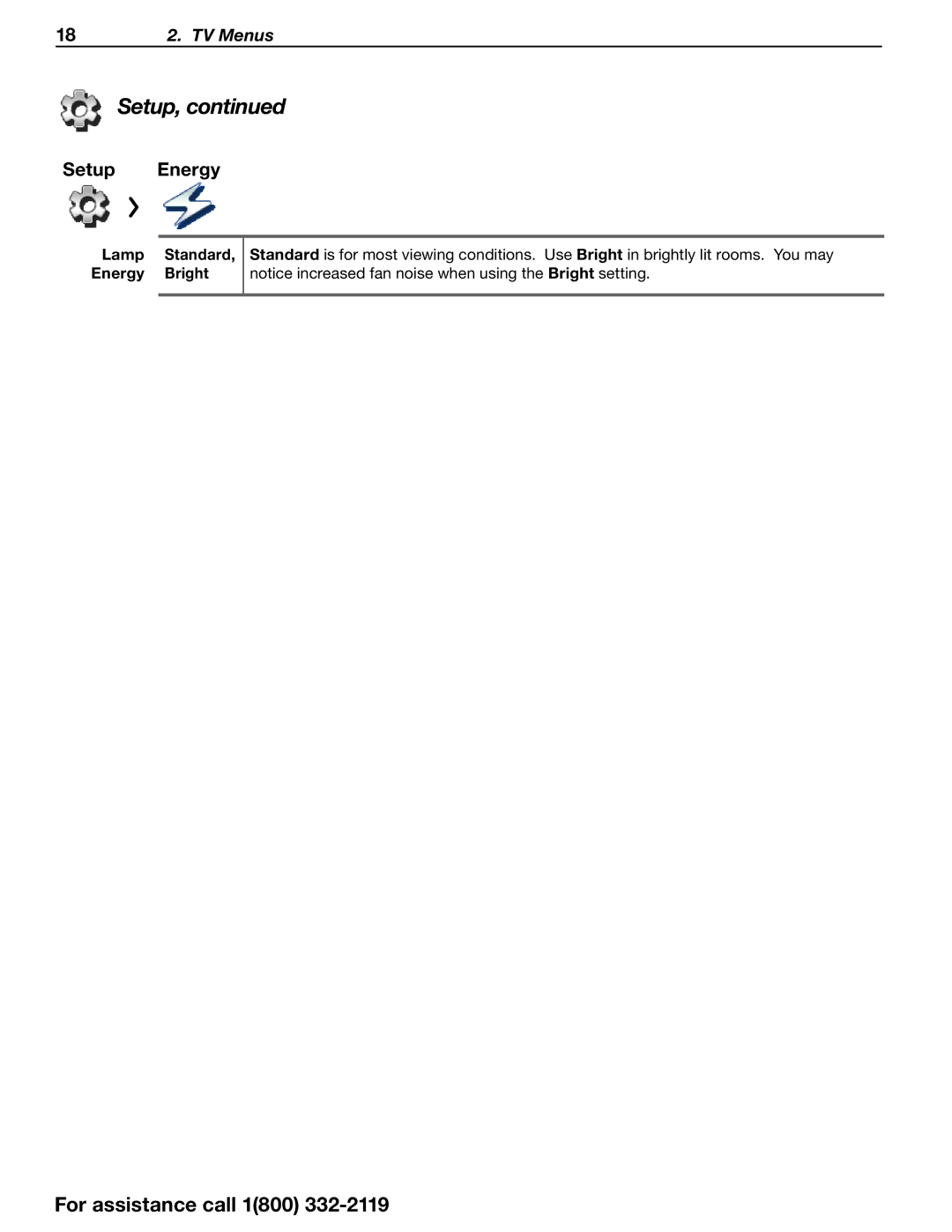 Mitsubishi Electronics 642 Series manual Setup Energy, Lamp Standard, Energy Bright 