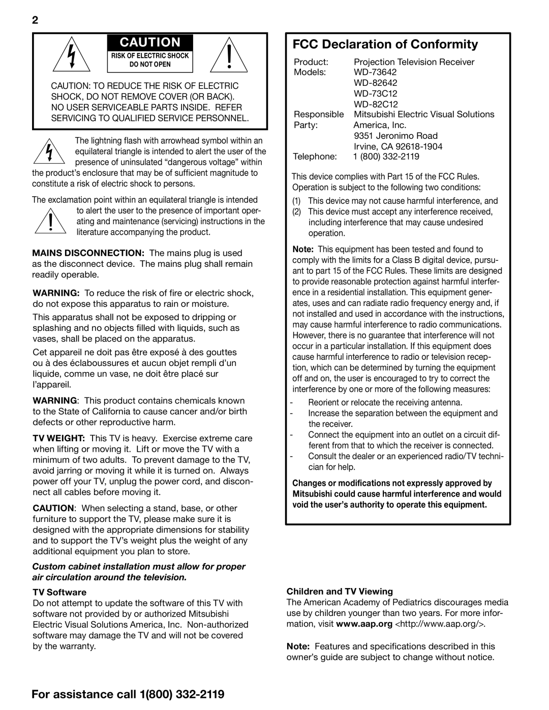 Mitsubishi Electronics 642 Series manual TV Software, Children and TV Viewing 