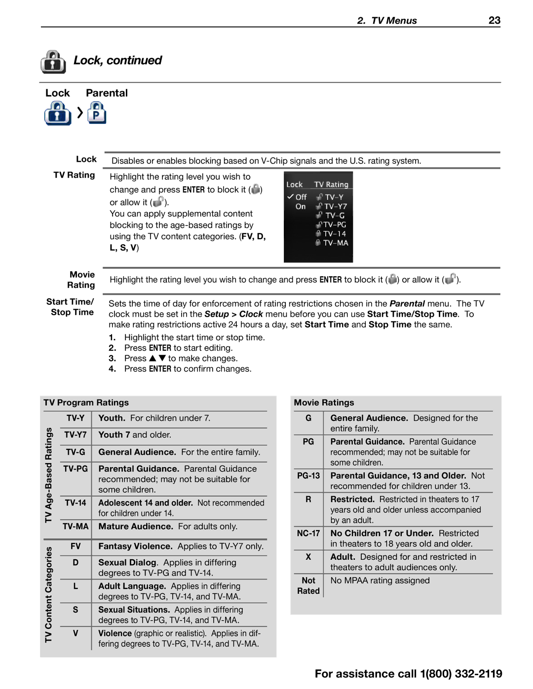 Mitsubishi Electronics 642 Series manual Lock Parental, Tv-Y 