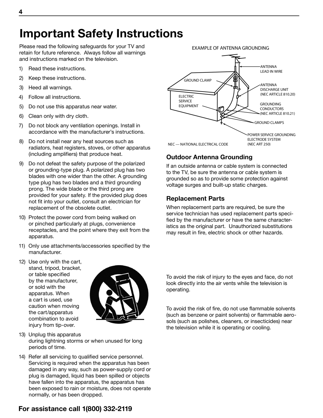 Mitsubishi Electronics 642 Series manual Outdoor Antenna Grounding, Replacement Parts 