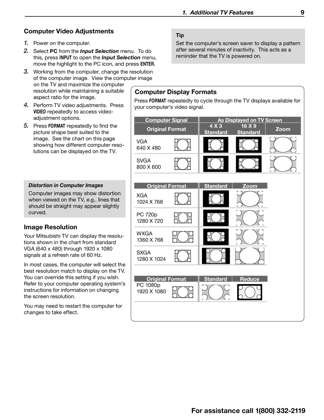 Mitsubishi Electronics 642 Series manual Computer Video Adjustments, Image Resolution, Tip, Distortion in Computer Images 