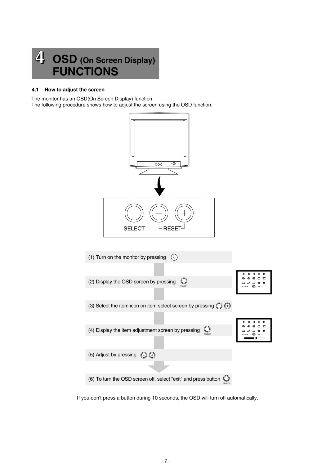 Mitsubishi Electronics 73 manual Functions, How to adjust the screen 