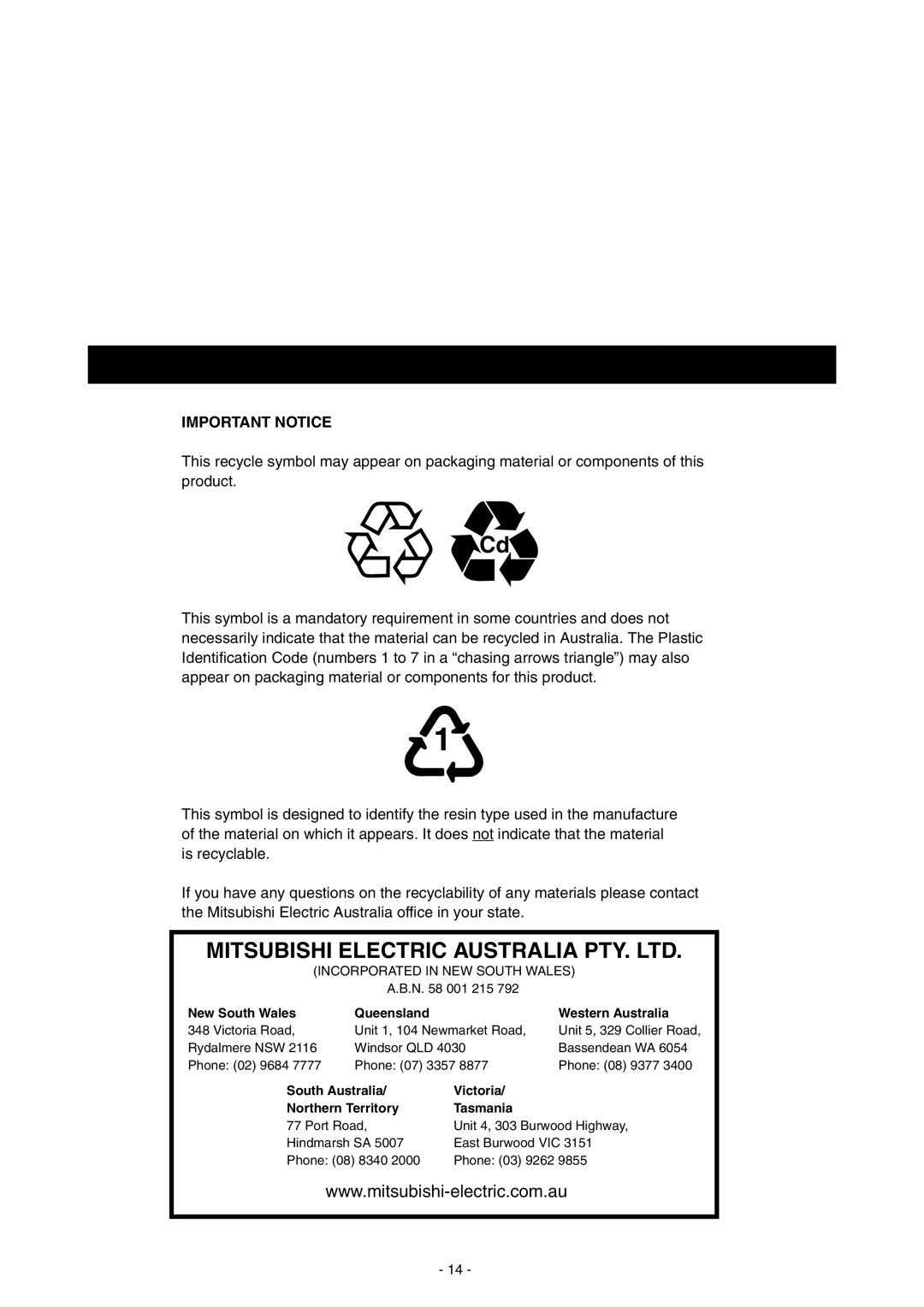 Mitsubishi Electronics 73 manual Important Notice 