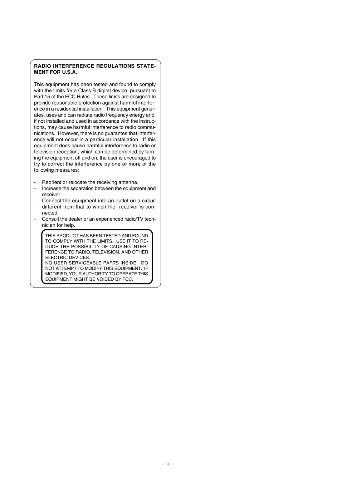 Mitsubishi Electronics 73 manual Radio Interference Regulations STATE- Ment for U.S.A, Iii 