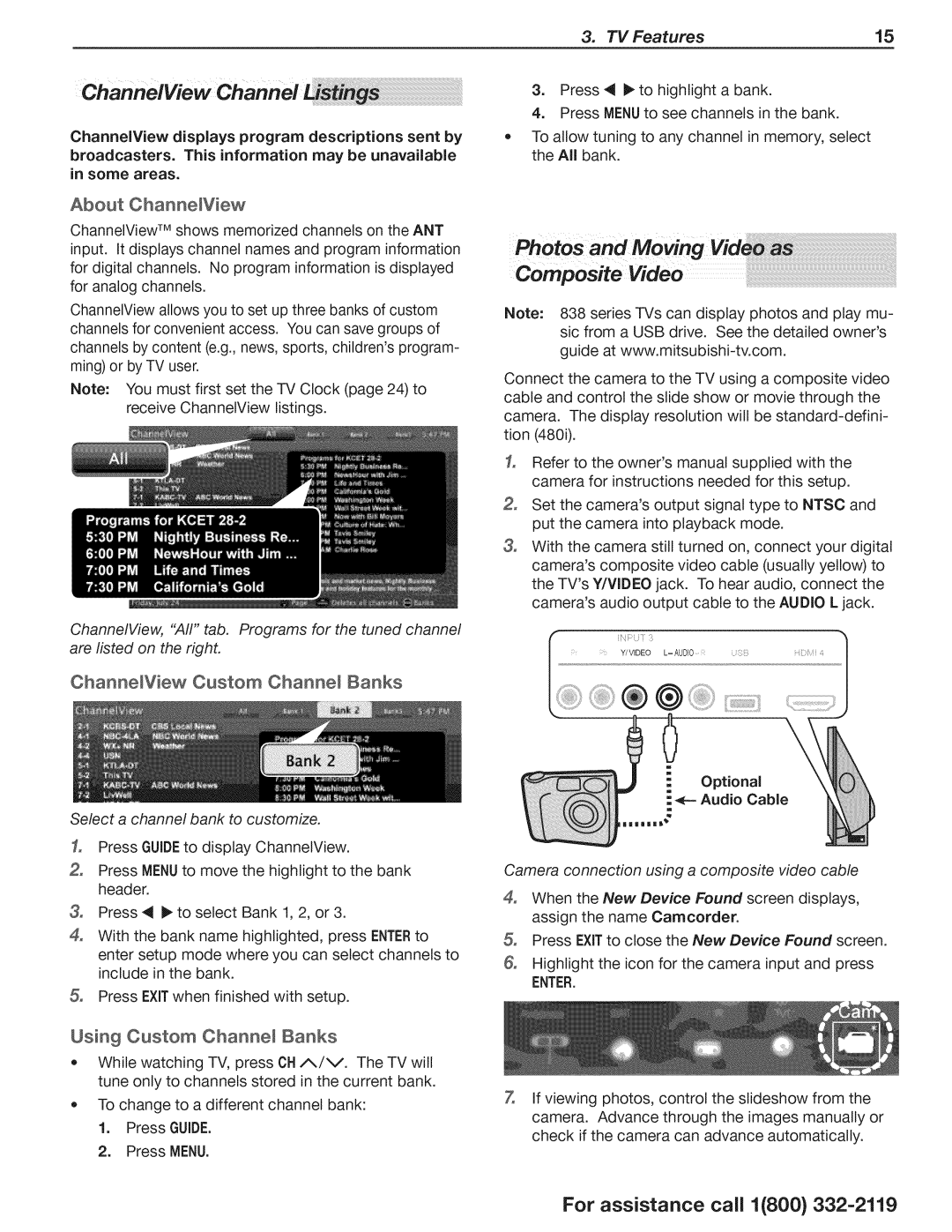 Mitsubishi Electronics 838, 738 manual About ChanneView, ChanneView Custom Channel Banks, Usin9 Custom Channel Banks 