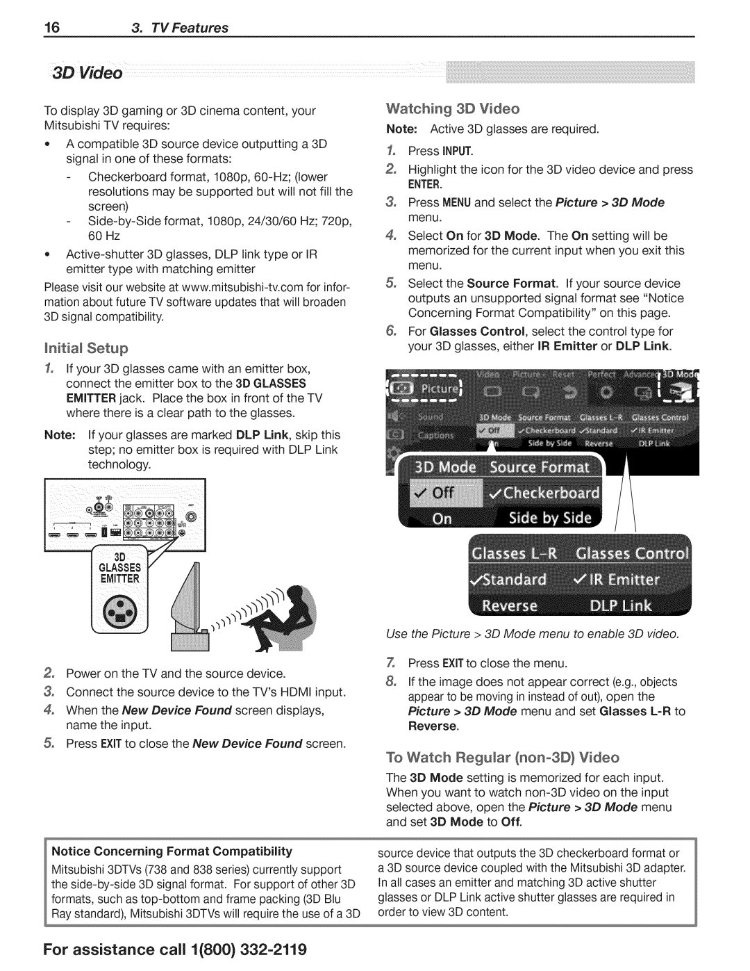 Mitsubishi Electronics 738, 838 manual Jnitia Setup, Watching 3D Video, To Watch Regular nOno3D Video 