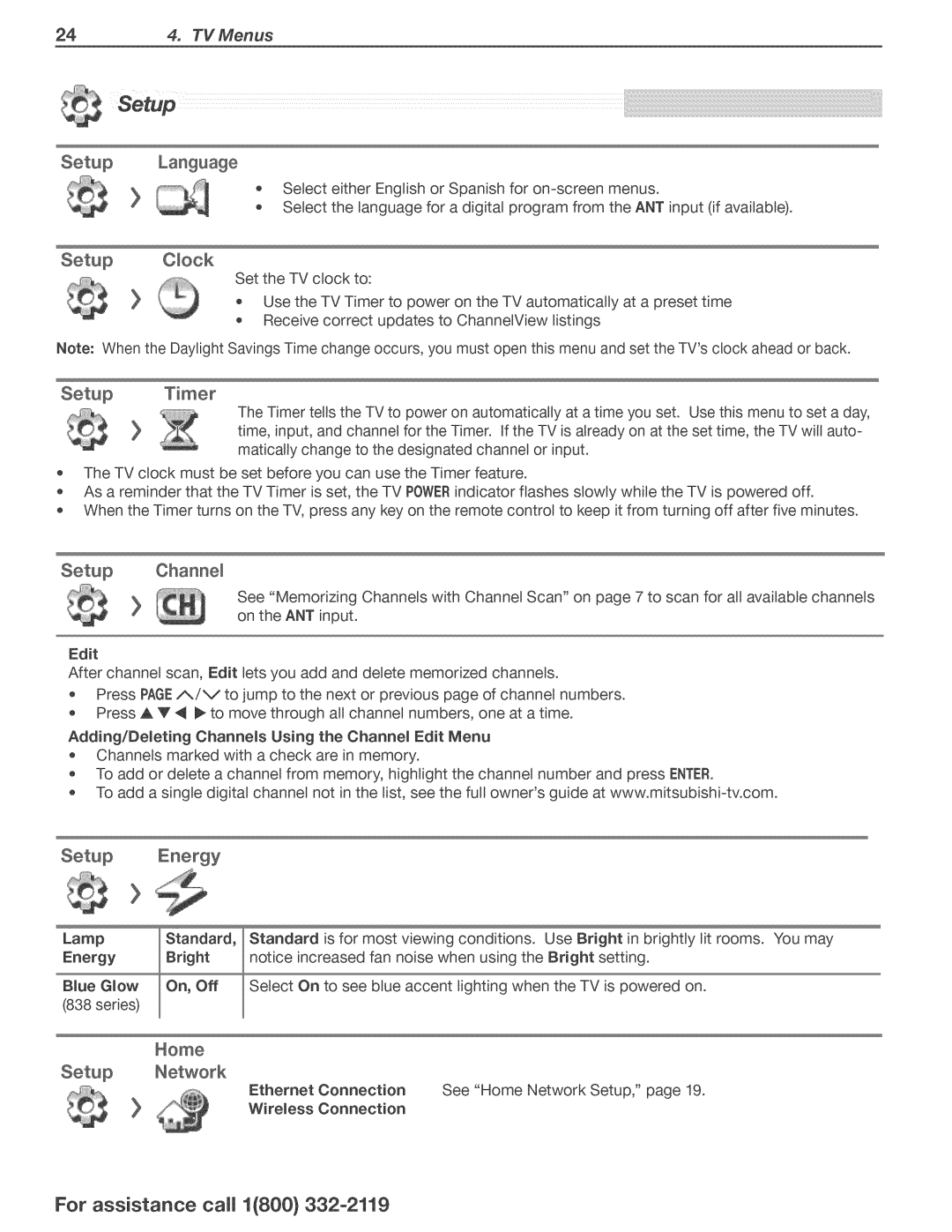 Mitsubishi Electronics 738, 838 manual Setup Oock, Setup Timer 