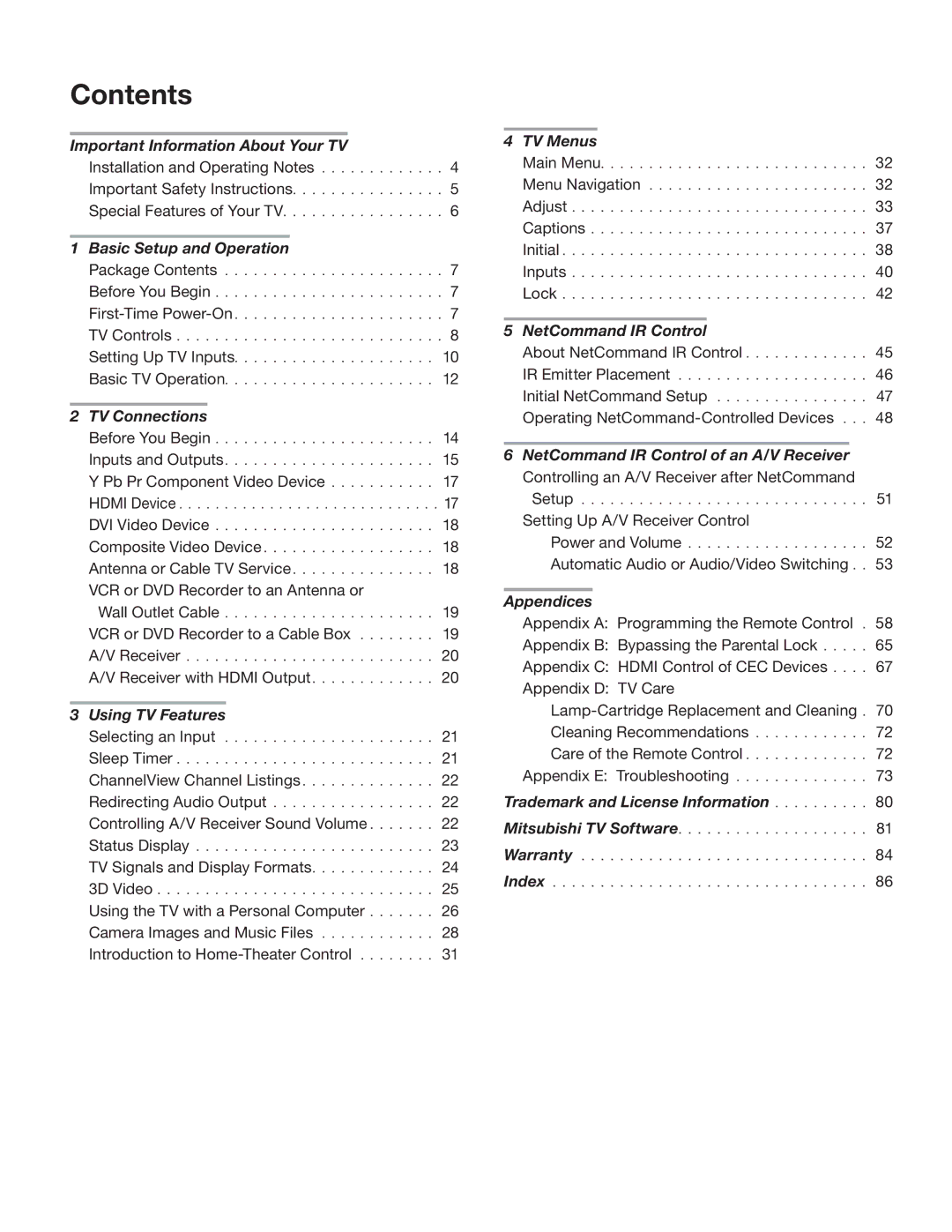 Mitsubishi Electronics 837, 737, C9 manual Contents 