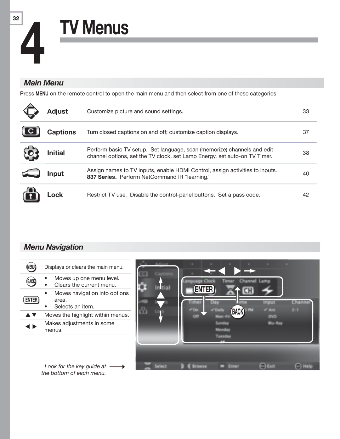 Mitsubishi Electronics C9, 837, 737 manual Main Menu, Menu Navigation 