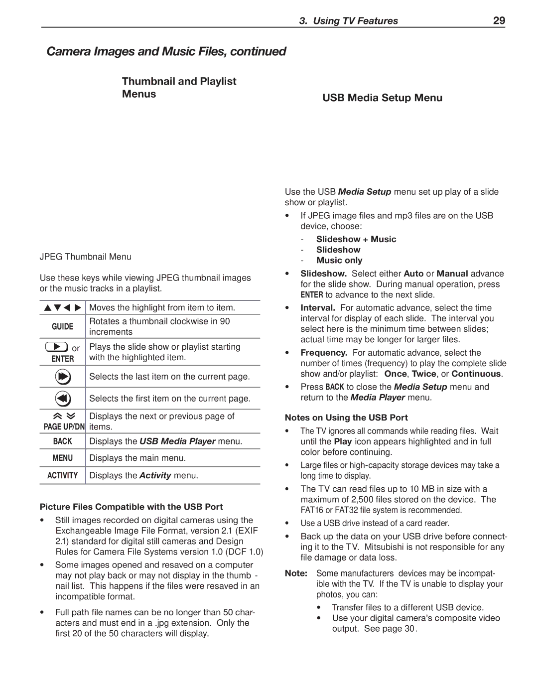 Mitsubishi Electronics 737 SERIES, 837 SERIES manual Thumbnail and Playlist Menus USB Media Setup Menu, Activity 