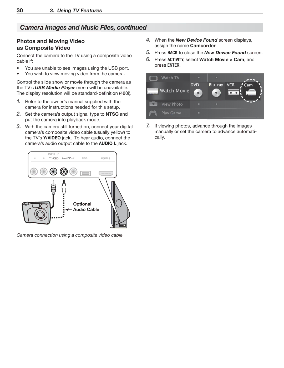 Mitsubishi Electronics 837 SERIES, 737 SERIES manual Photos and Moving Video As Composite Video, Optional Audio Cable 