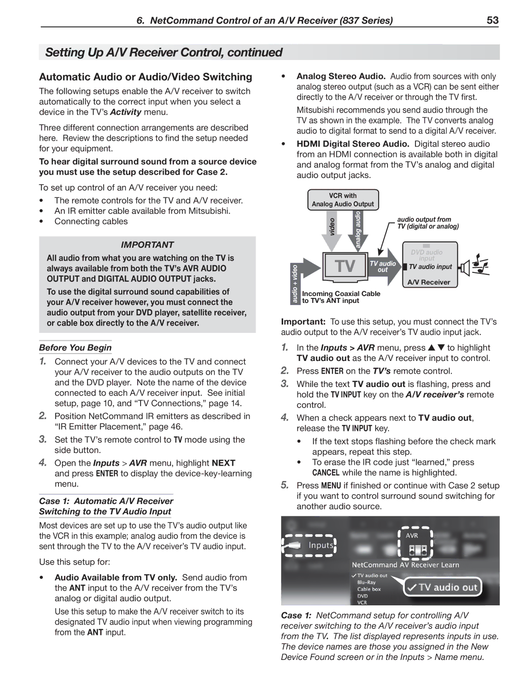 Mitsubishi Electronics 737 SERIES, 837 SERIES manual Automatic Audio or Audio/Video Switching 