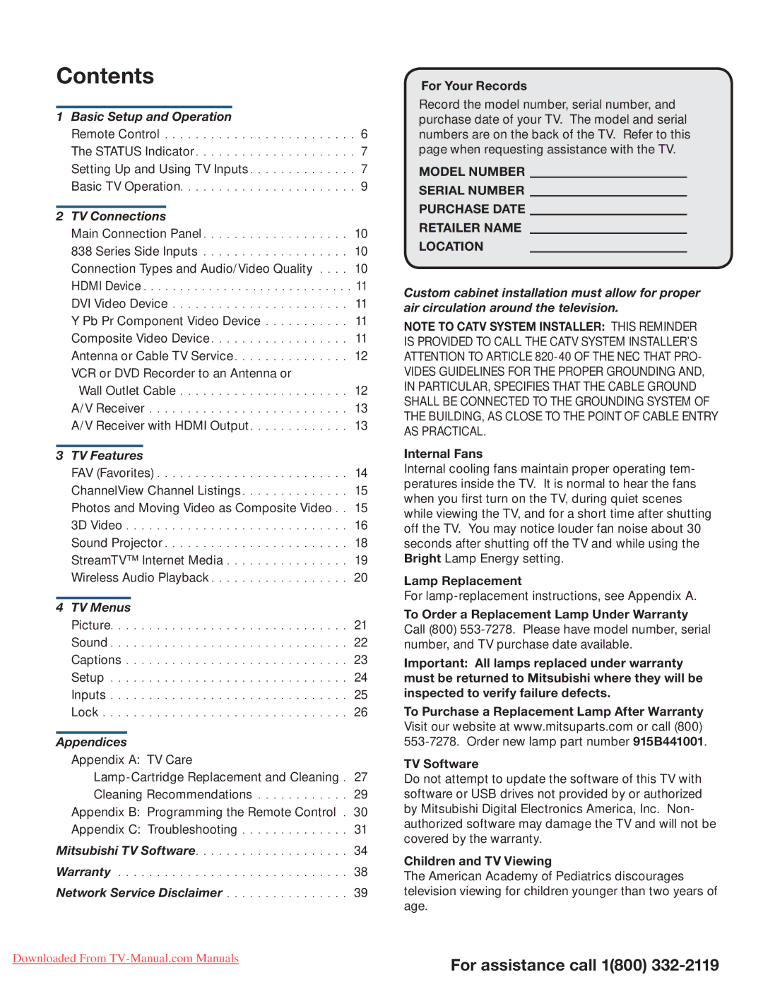 Mitsubishi Electronics 738 Series, 838 SERIES operating instructions Contents 