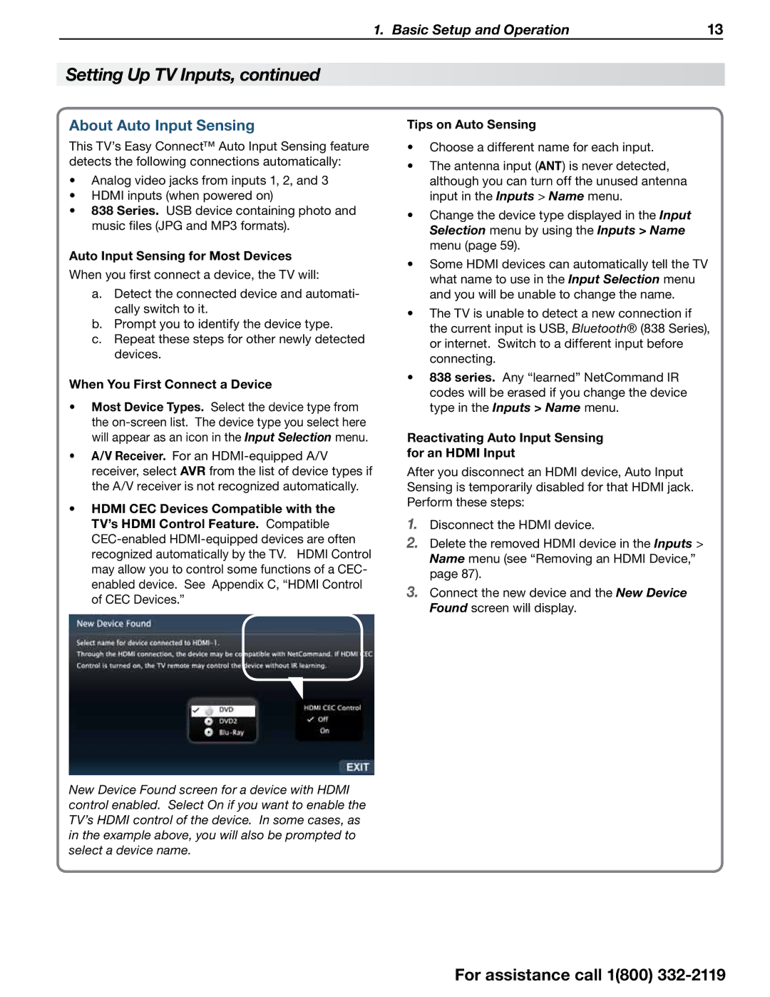 Mitsubishi Electronics 838 SERIES About Auto Input Sensing, Auto Input Sensing for Most Devices, Tips on Auto Sensing 