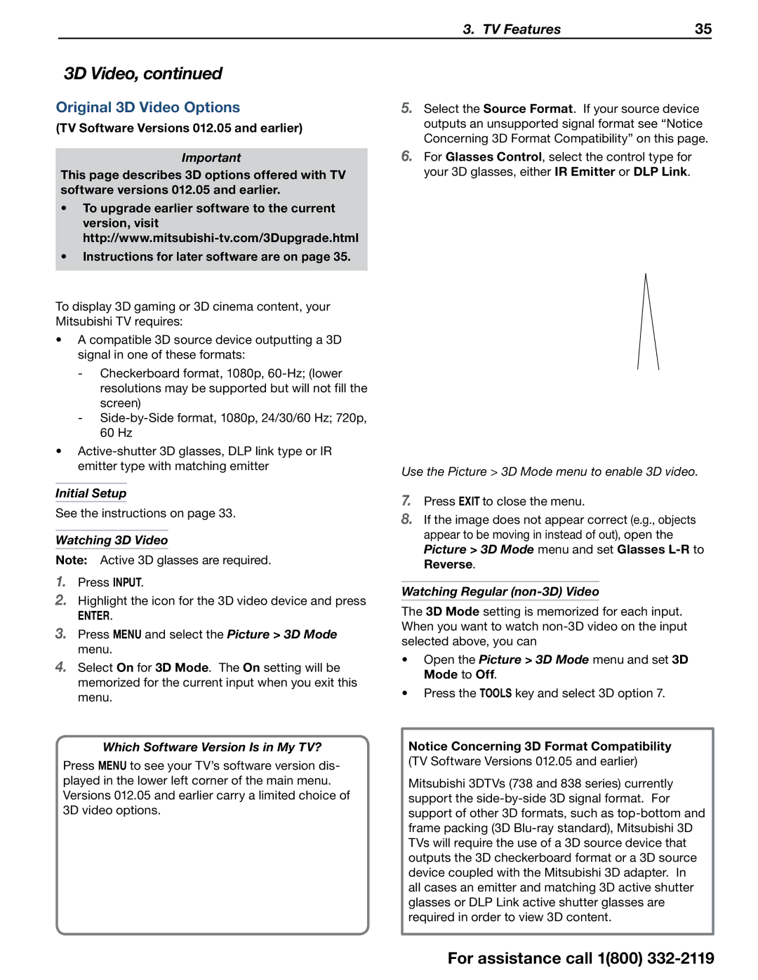 Mitsubishi Electronics 838 SERIES manual Original 3D Video Options, Watching Regular non-3D Video 