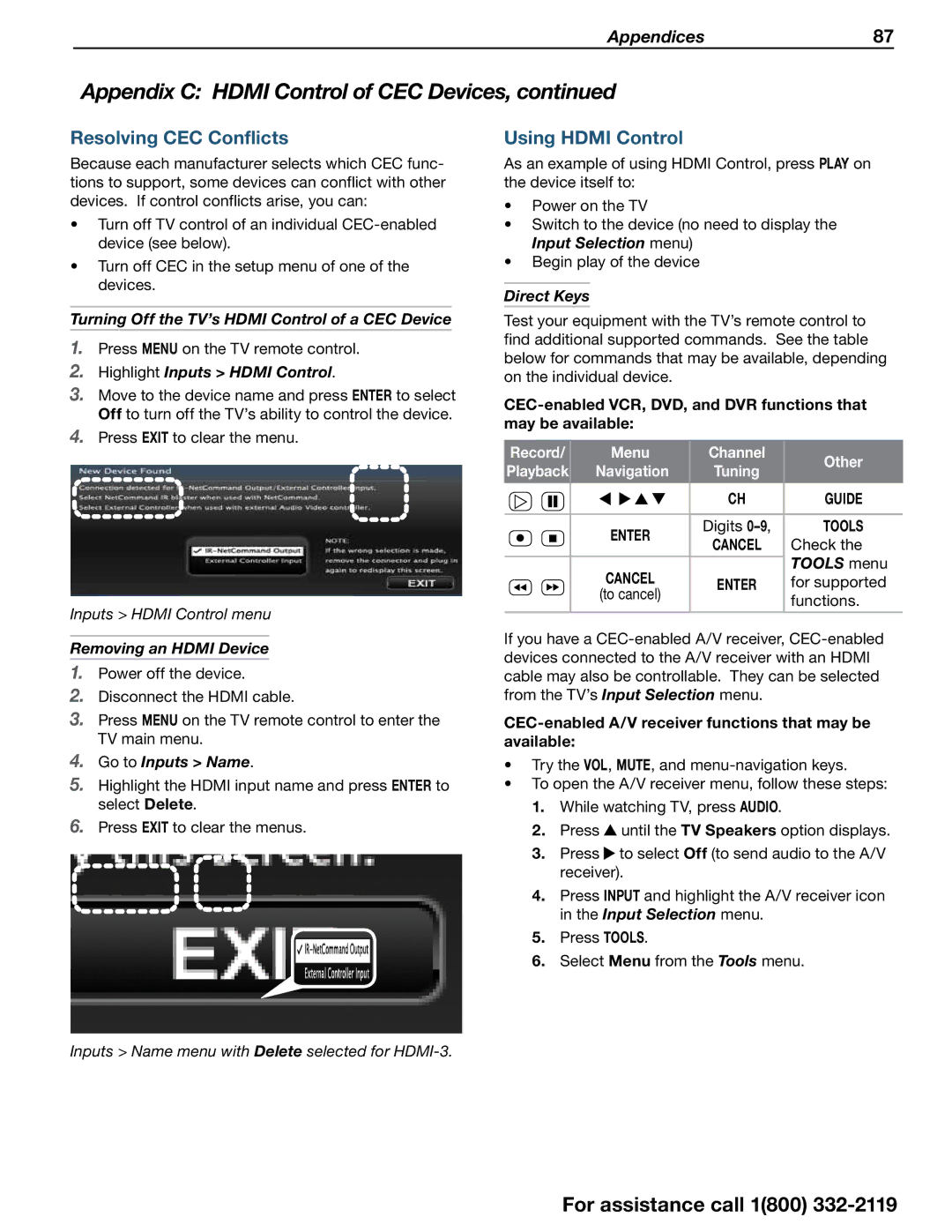 Mitsubishi Electronics 838 SERIES manual Resolving CEC Conflicts, Using Hdmi Control 