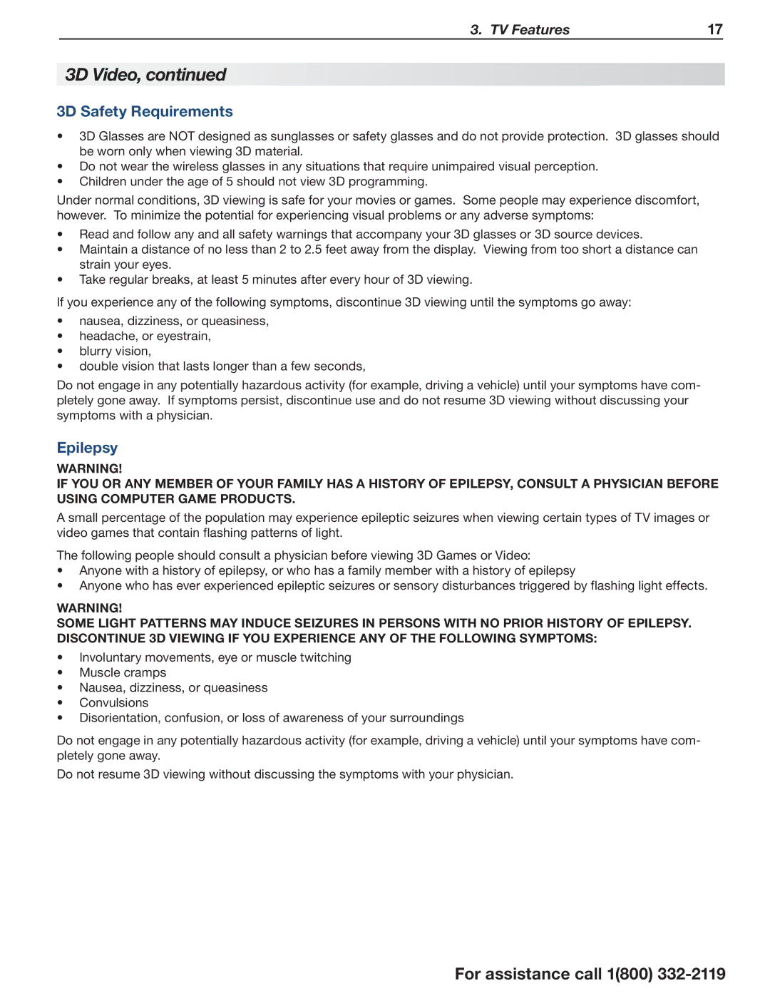 Mitsubishi Electronics 838 manual 3D Safety Requirements, Epilepsy 