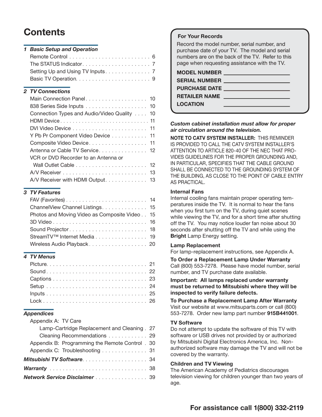 Mitsubishi Electronics 838 manual Contents 