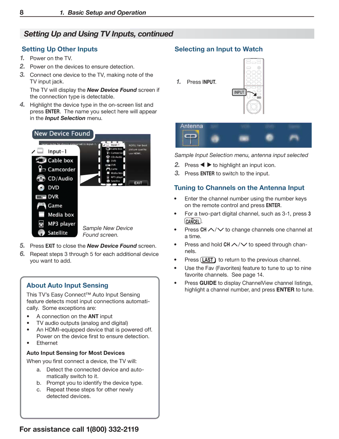 Mitsubishi Electronics 838 manual Setting Up Other Inputs Selecting an Input to Watch, Input Selection menu 