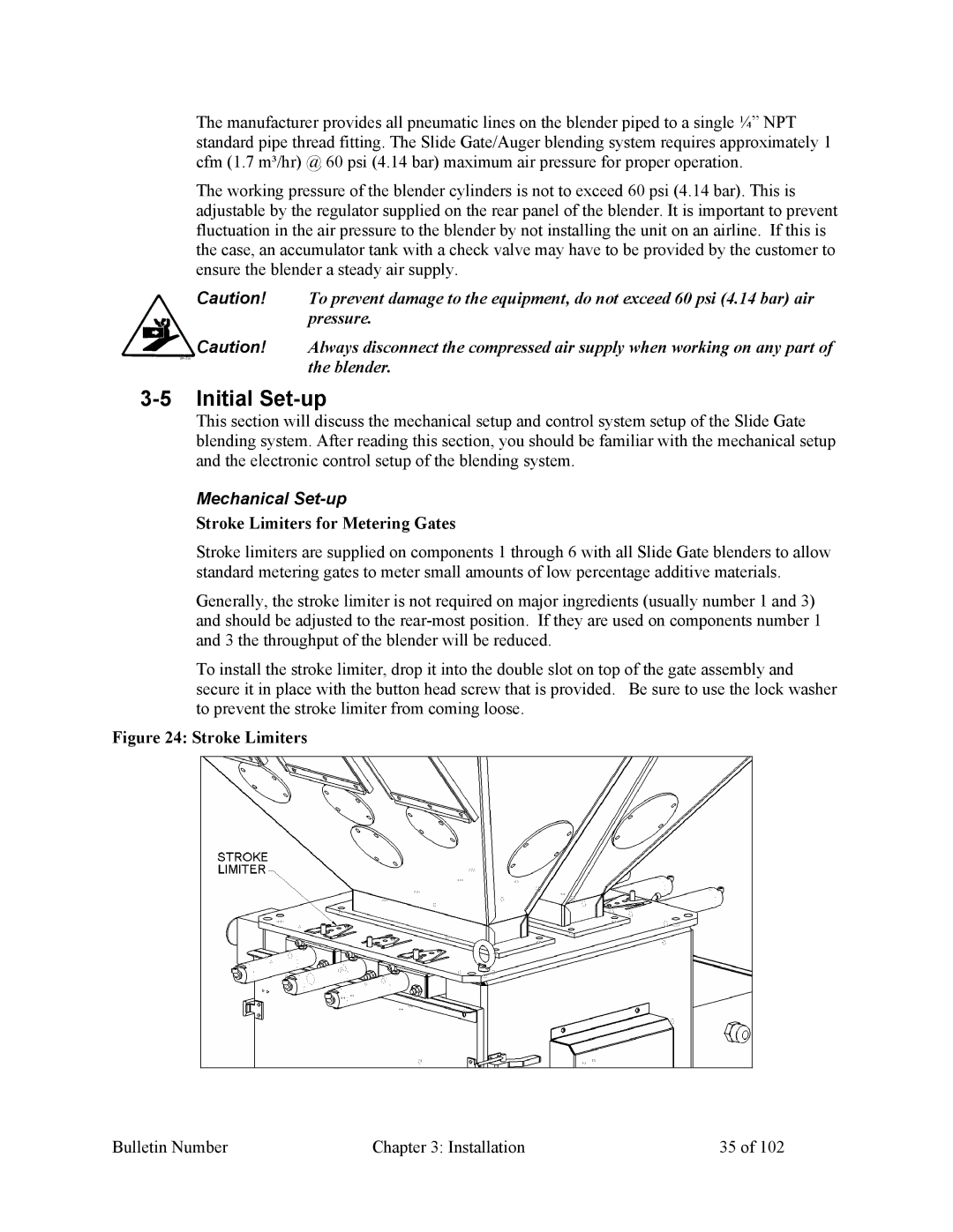 Mitsubishi Electronics 882.00207.00 specifications Initial Set-up, Mechanical Set-up, Stroke Limiters for Metering Gates 