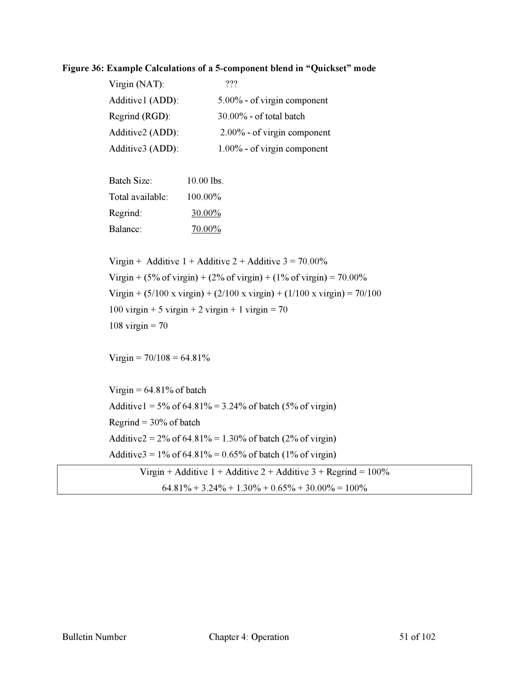 Mitsubishi Electronics 882.00207.00 specifications Example Calculations of a 5-component blend in Quickset mode 