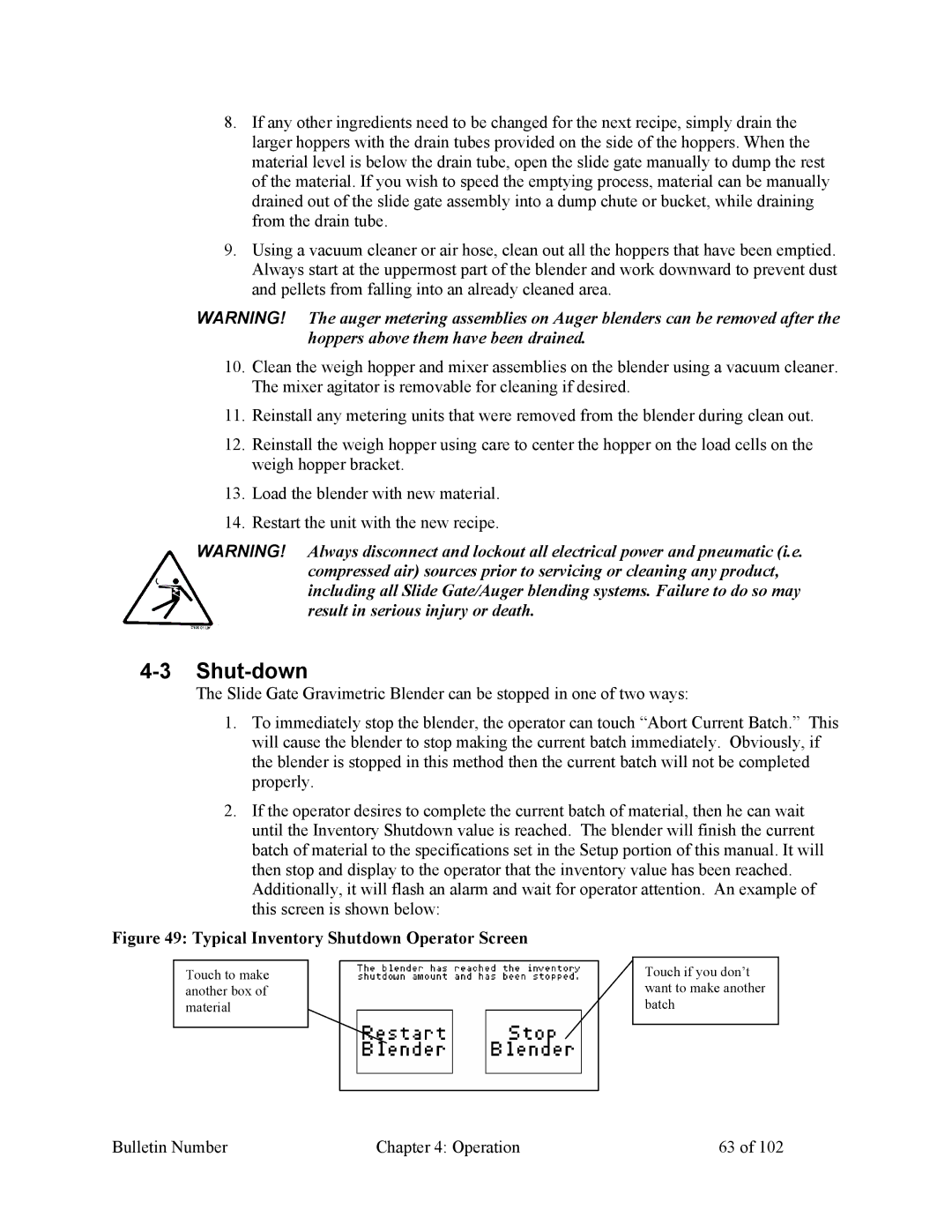 Mitsubishi Electronics 882.00207.00 specifications Shut-down, Typical Inventory Shutdown Operator Screen 