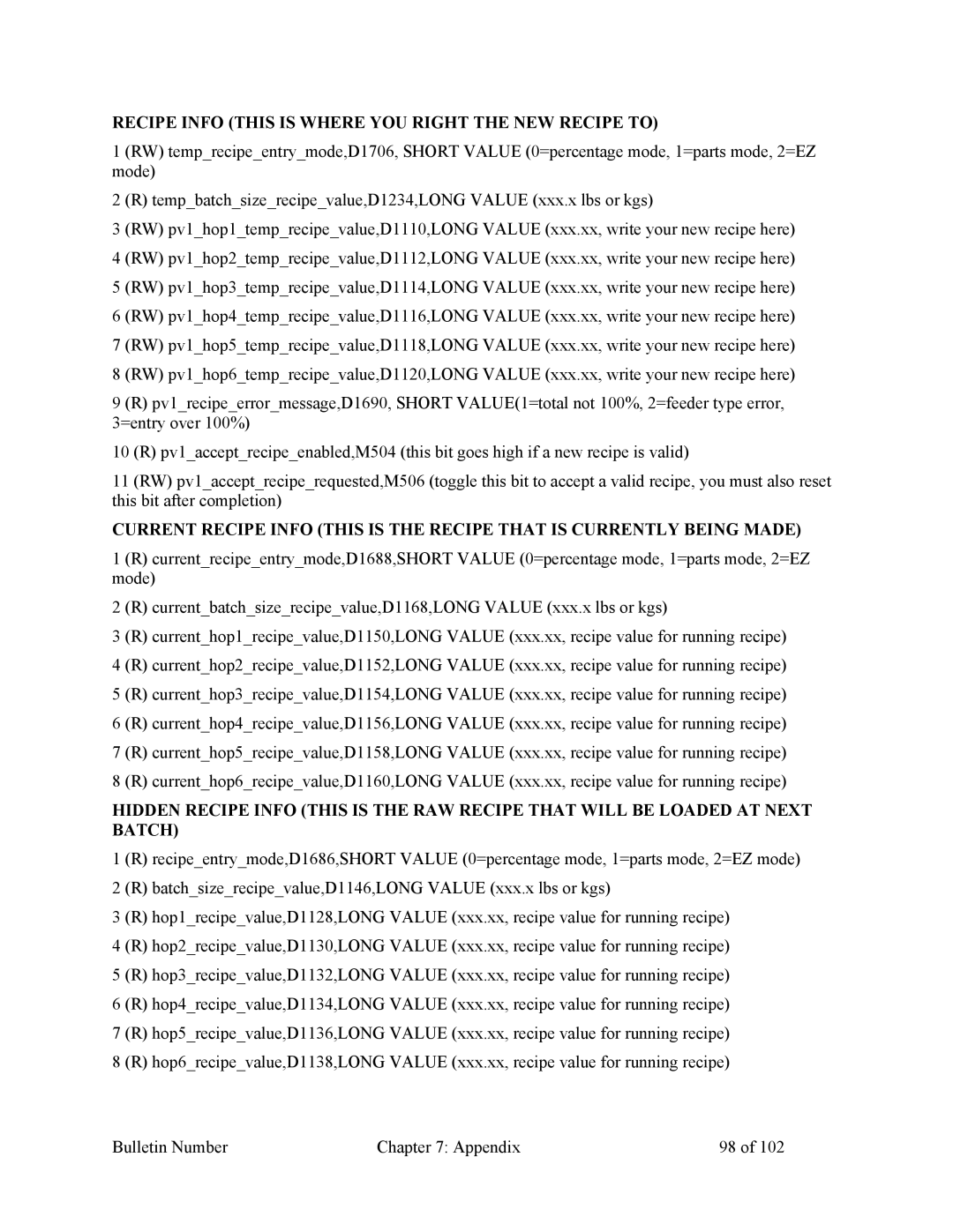 Mitsubishi Electronics 882.00207.00 specifications Recipe Info this is Where YOU Right the NEW Recipe to 