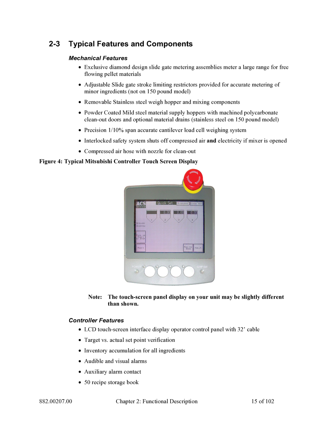 Mitsubishi Electronics 882.00207.00 Typical Features and Components, Mechanical Features, Controller Features 