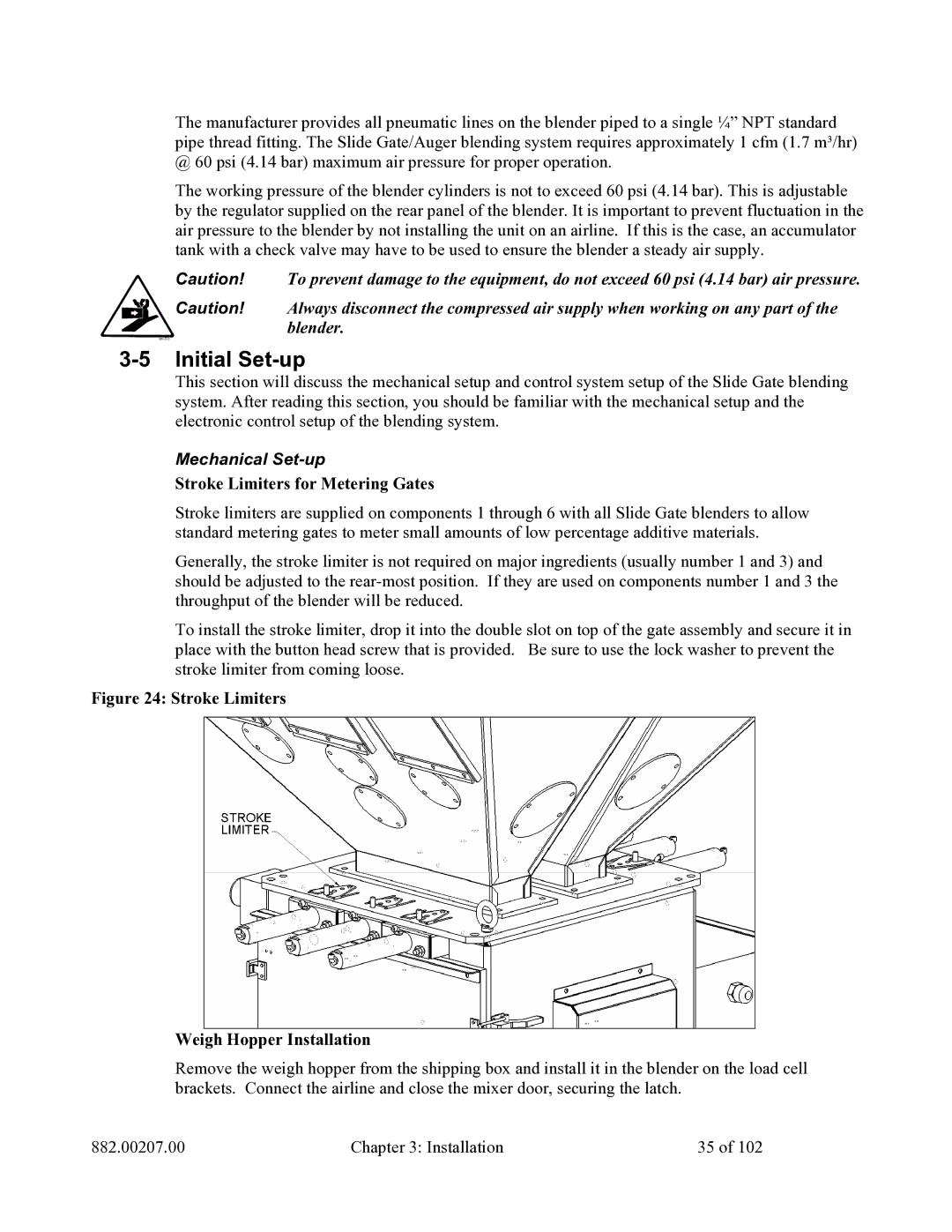 Mitsubishi Electronics 882.00207.00 specifications Initial Set-up, Mechanical Set-up, Stroke Limiters for Metering Gates 