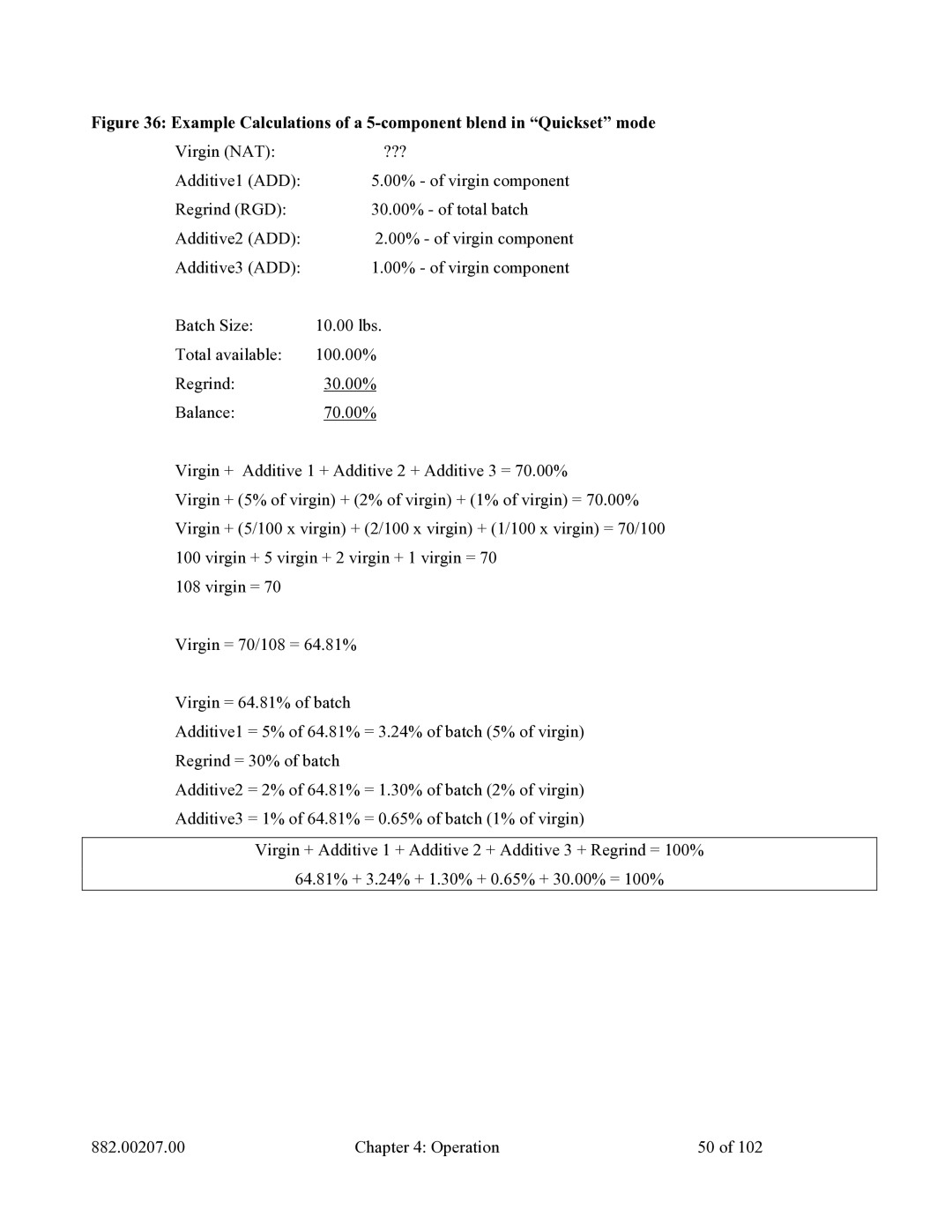 Mitsubishi Electronics 882.00207.00 specifications Example Calculations of a 5-component blend in Quickset mode 