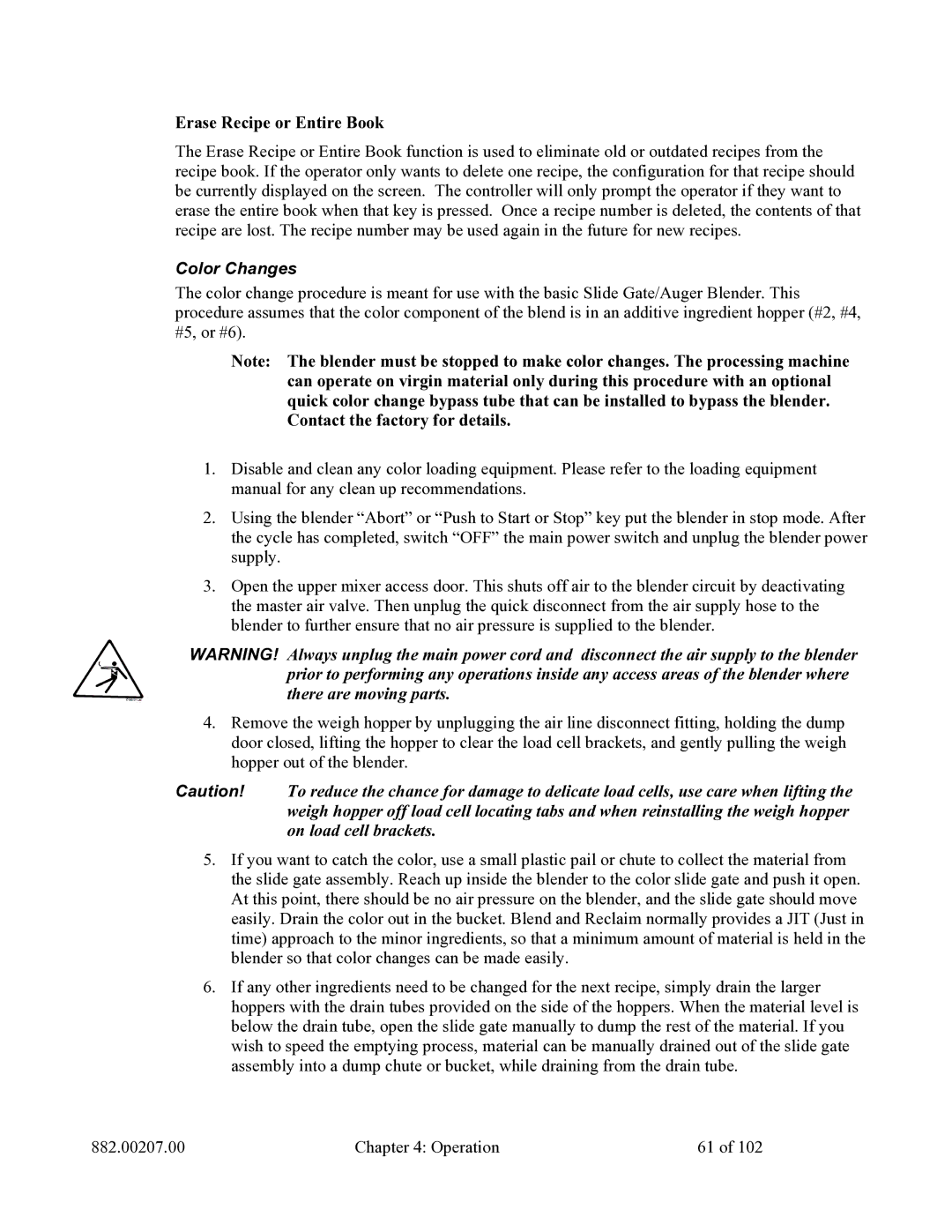 Mitsubishi Electronics 882.00207.00 specifications Erase Recipe or Entire Book, Color Changes 