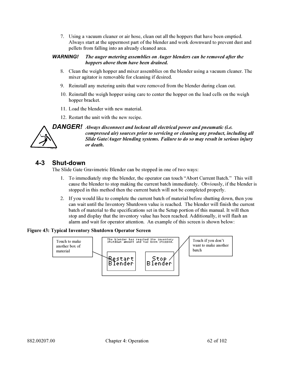 Mitsubishi Electronics 882.00207.00 specifications Shut-down, Typical Inventory Shutdown Operator Screen 