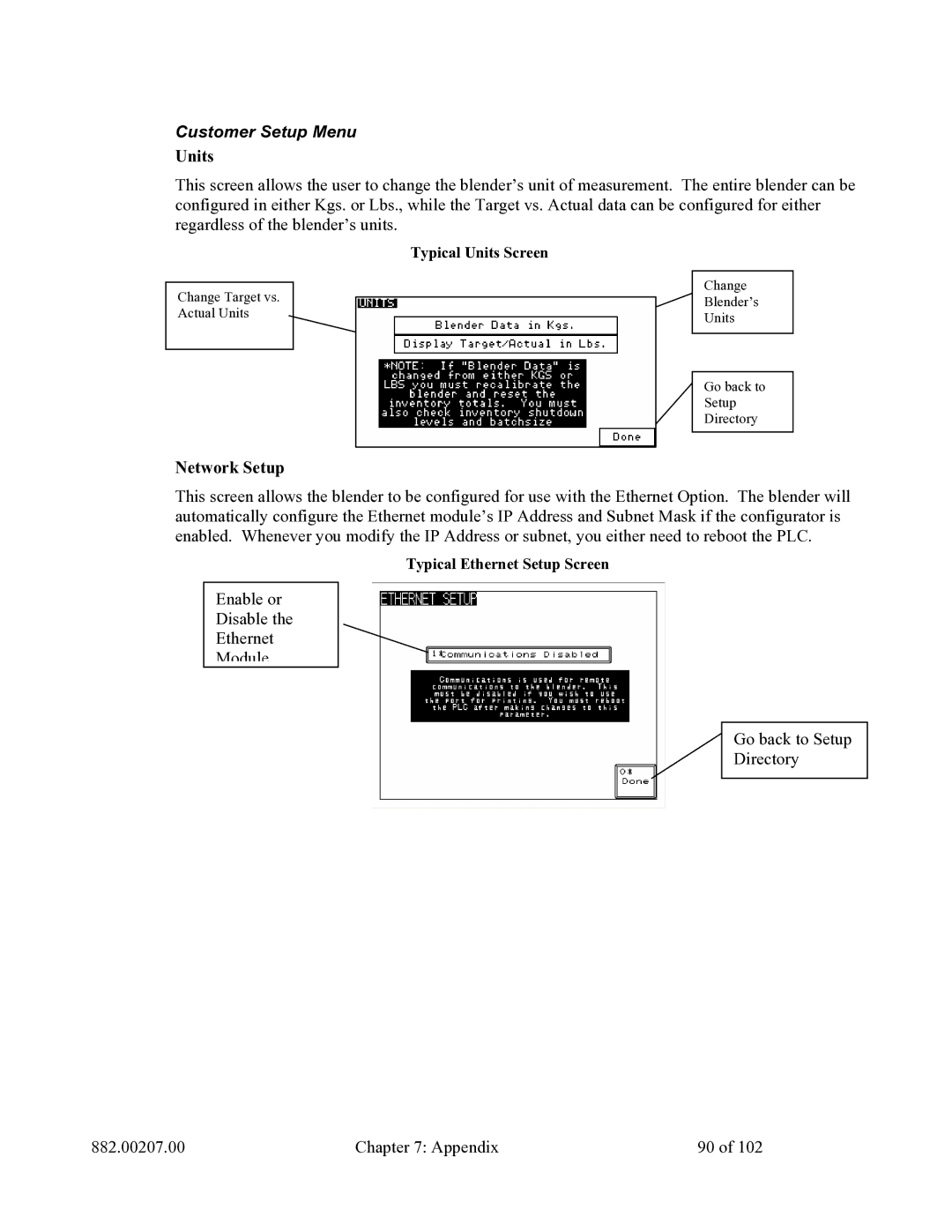 Mitsubishi Electronics 882.00207.00 specifications Customer Setup Menu, Units 